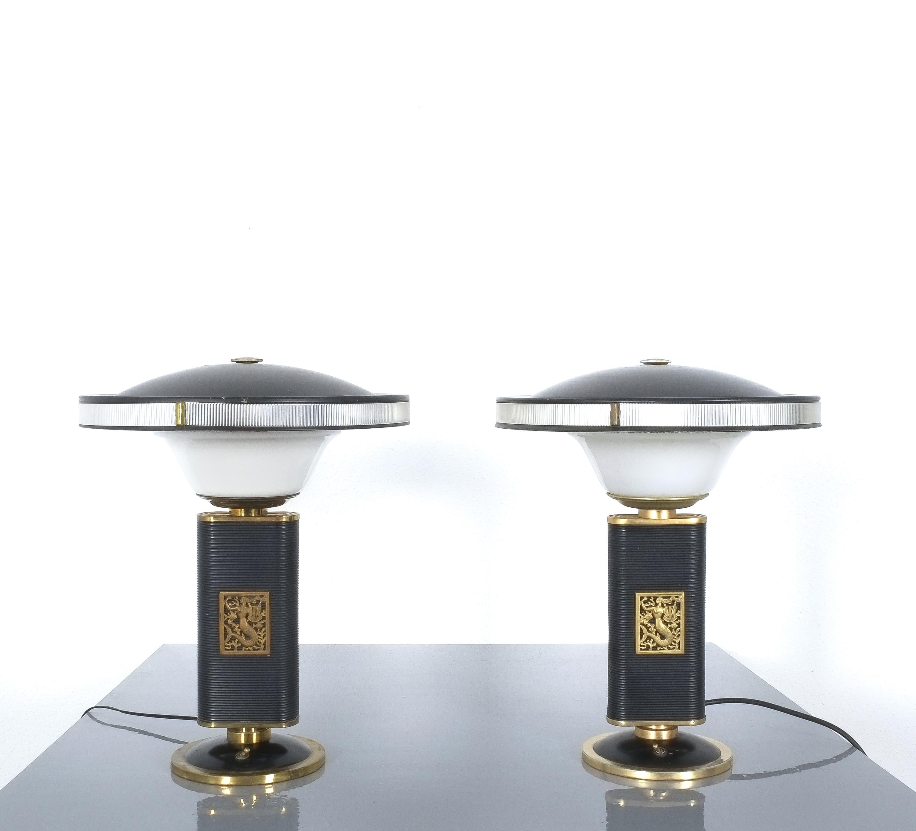 Pair of Table Lamps 'Sirène' by Eileen Gray for Jumo, Midcentury 6
