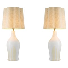 Pair of Table Lamps, White Drop Effect, Vintage Brass Finish