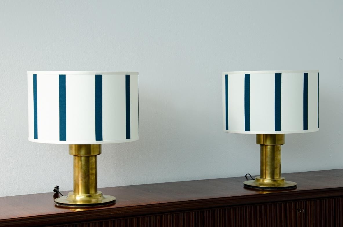 Mid-Century Modern Pair of Table Lamps with a Strong Brass Cylinder