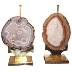 Paire de lampes de table avec inserts en agate