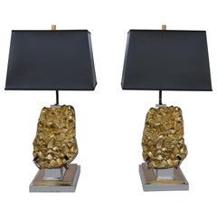 Coppia di lampade da tavolo in ottone cromato con paralume nero, 2000