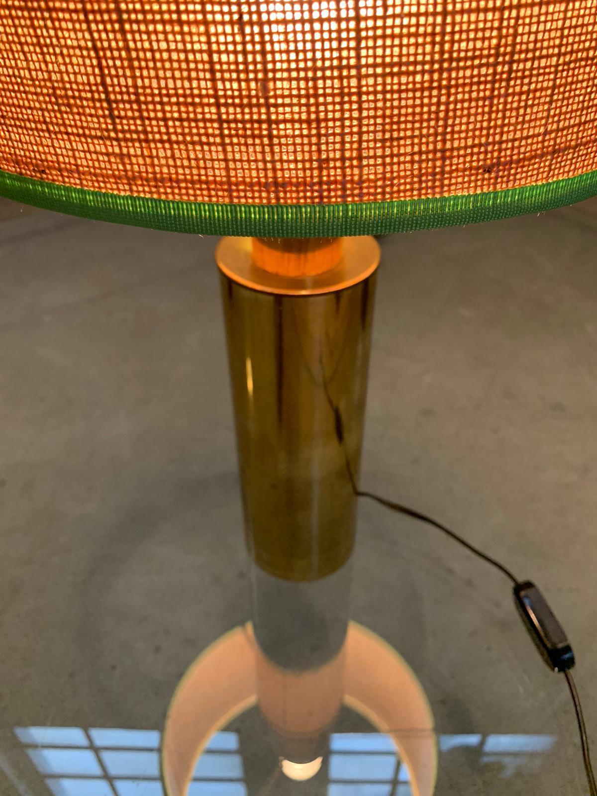 Pair of table lamps with brass structure and straw lampshades, 1970, Italy in vendita 3