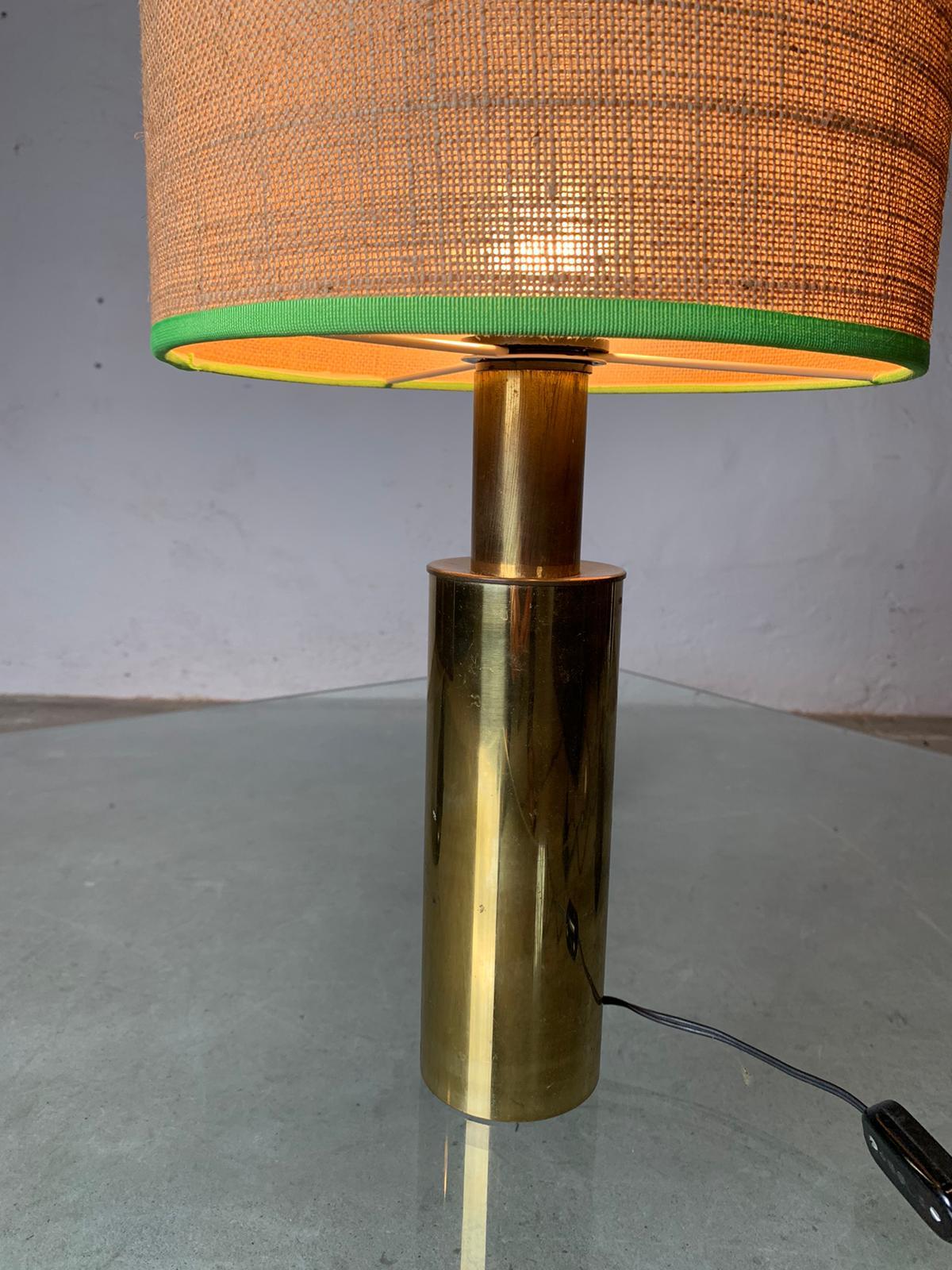 Pair of table lamps with brass structure and straw lampshades, 1970, Italy in vendita 7
