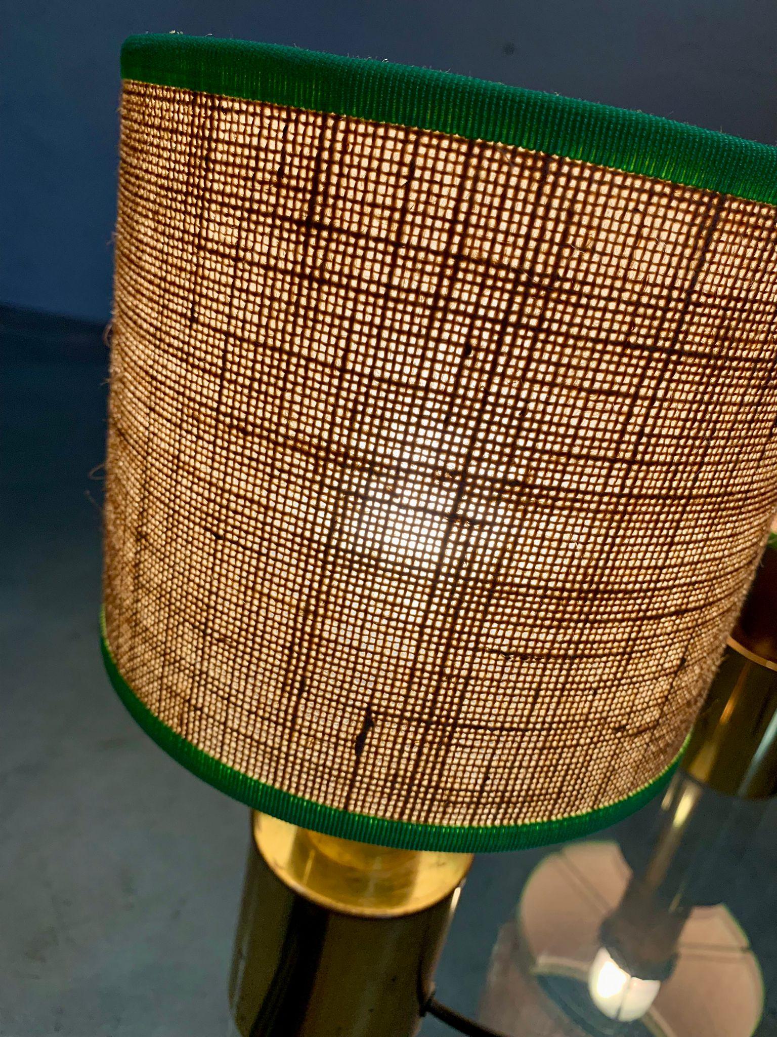 Pair of table lamps with brass structure and straw lampshades, 1970, Italy in vendita 9