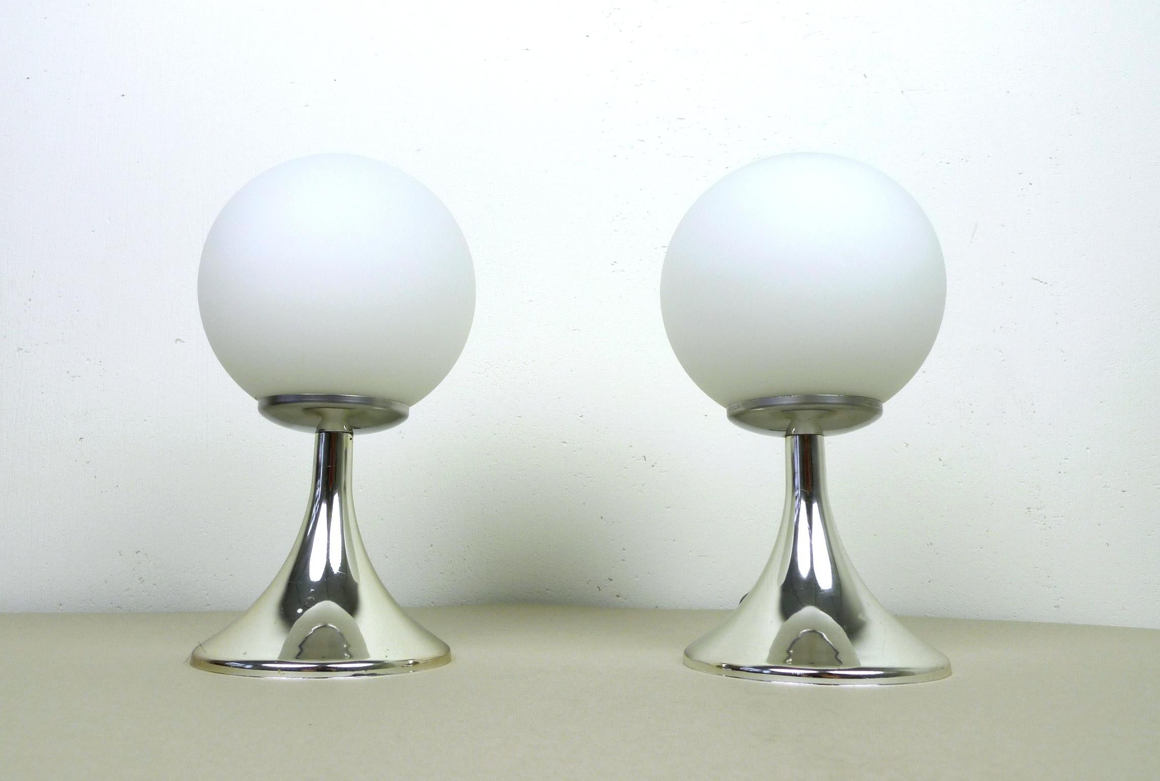 Space Age Pair of Table Lamps with Chromed Tulip Bases, Germany, 1960s
