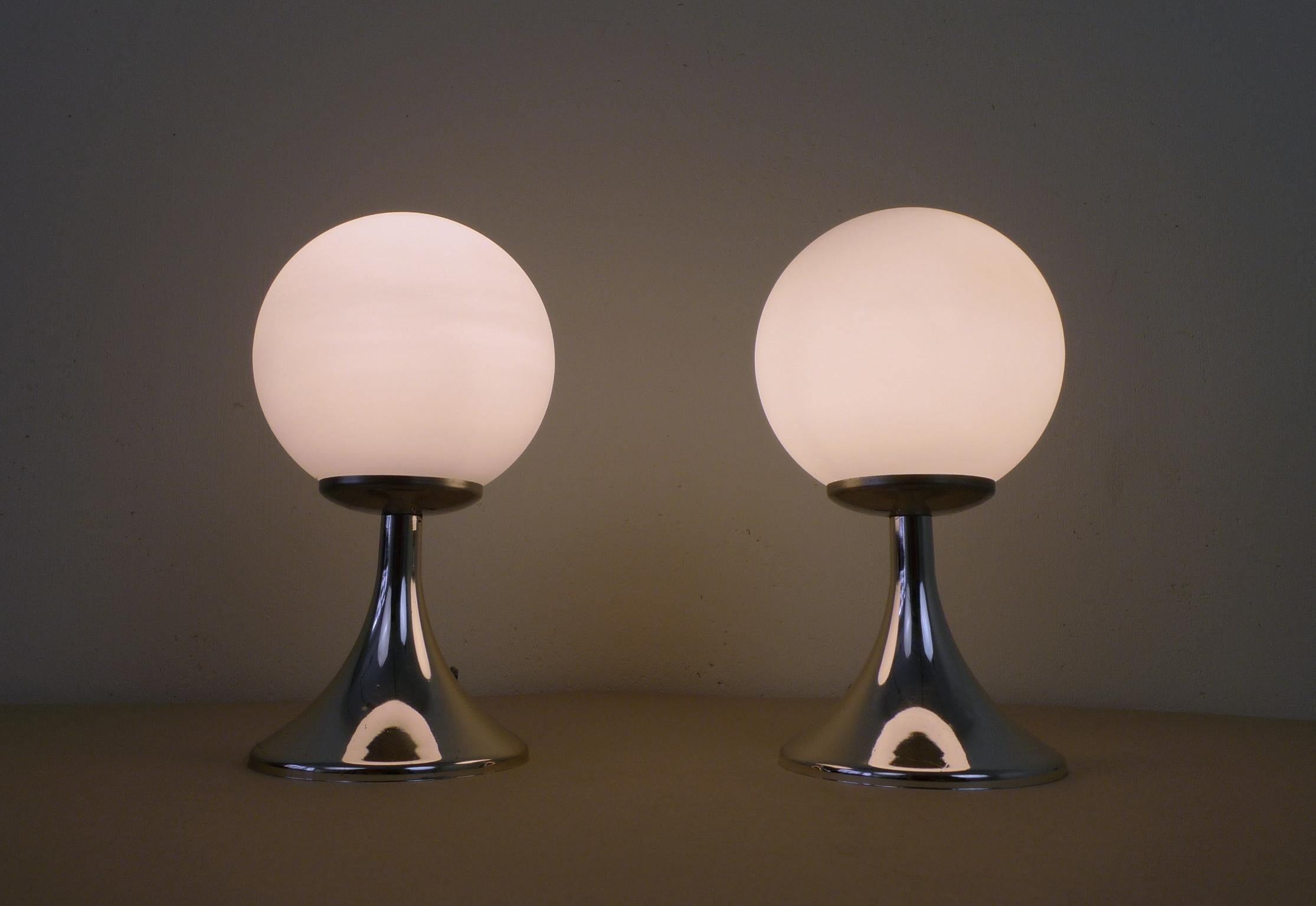 20th Century Pair of Table Lamps with Chromed Tulip Bases, Germany, 1960s