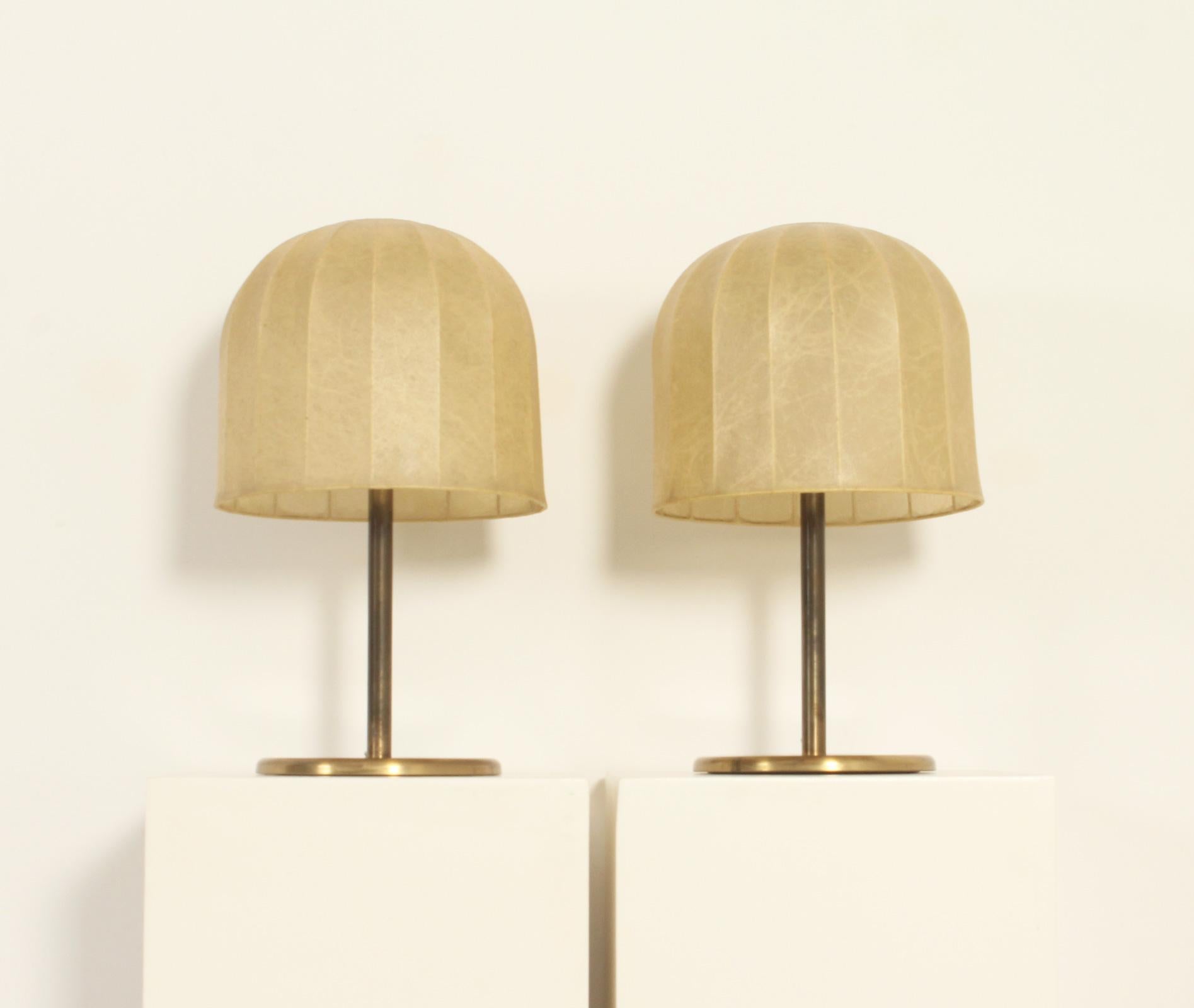 Mid-Century Modern Pair of Table Lamps with Cocoon Shades from 1970's For Sale