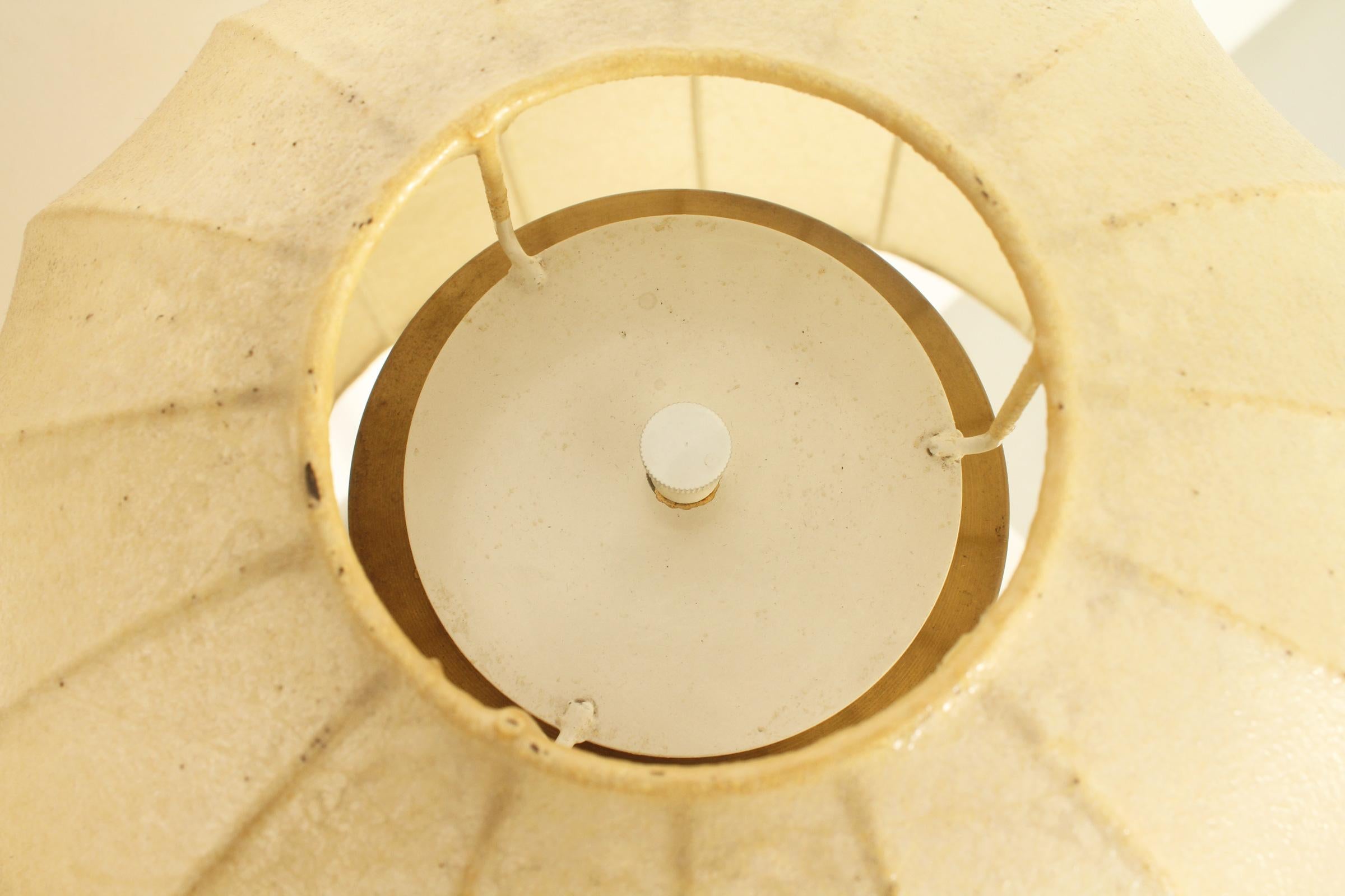 Brass Pair of Table Lamps with Cocoon Shades from 1970's For Sale