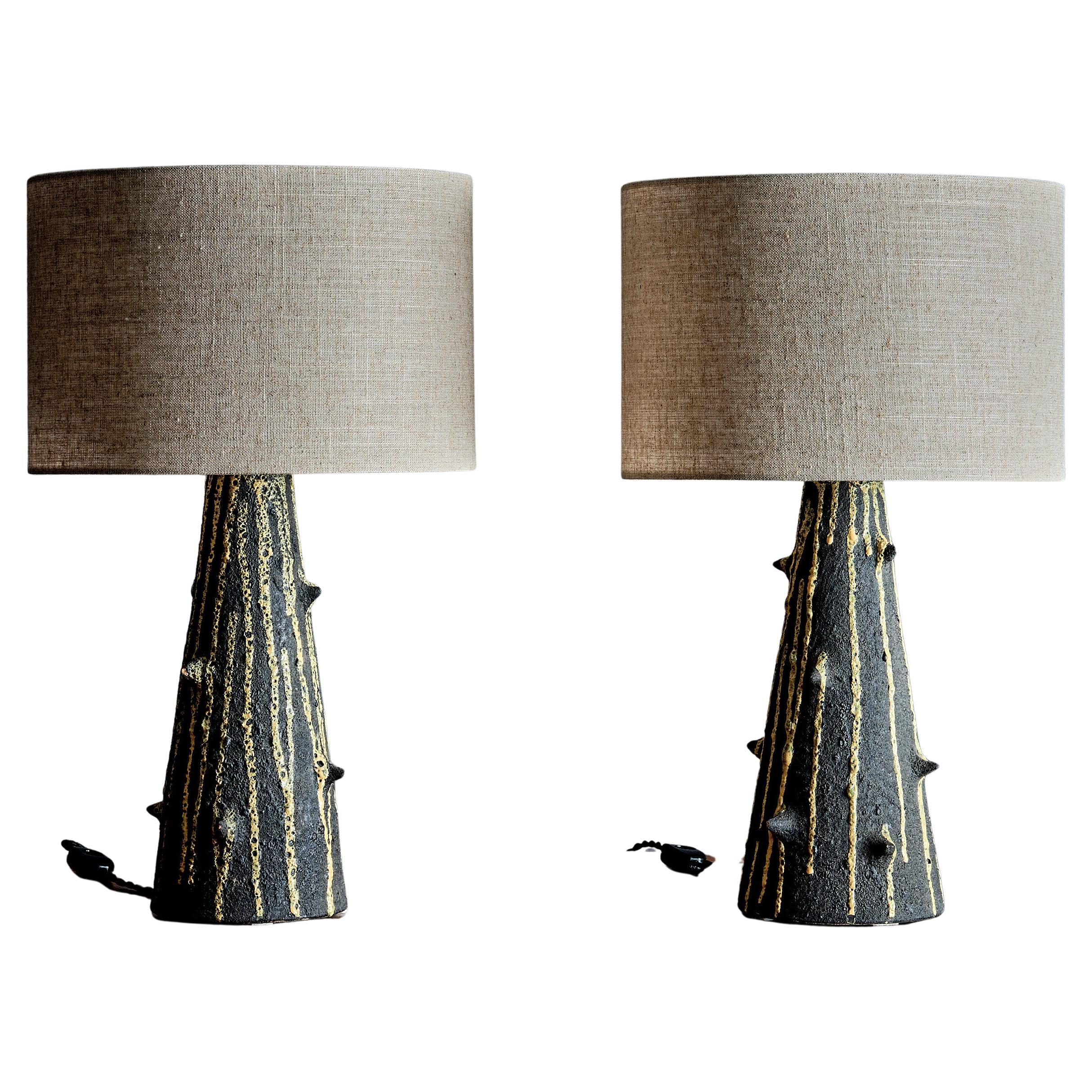 Paire de lampes de table à glaçure cratérisée #1 par Bitossi, Italie, années 1960