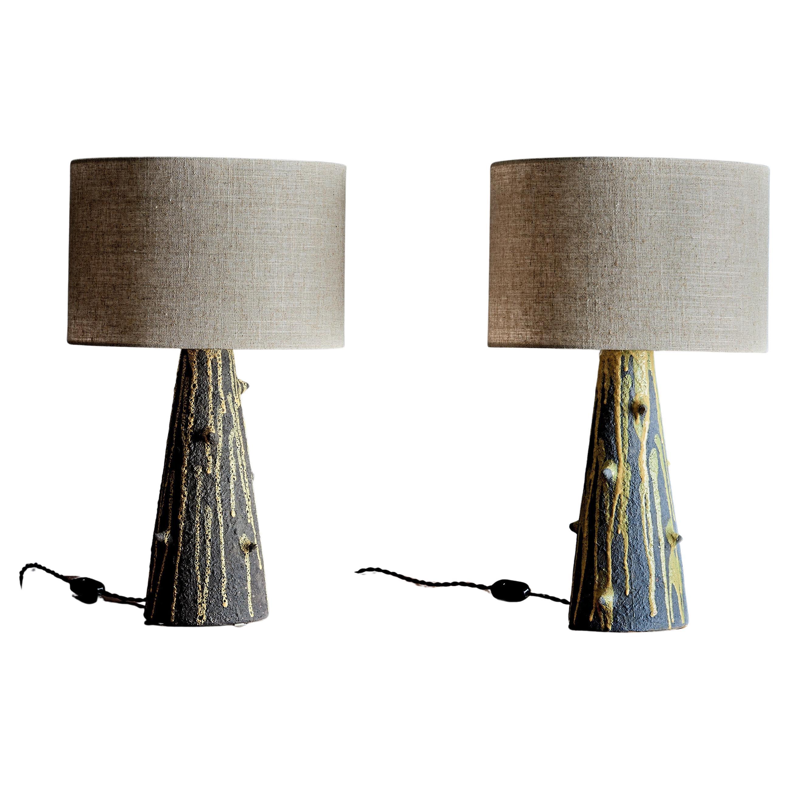 Paire de lampes de table à glaçure cratérisée #2 par Bitossi, Italie, années 1960 en vente