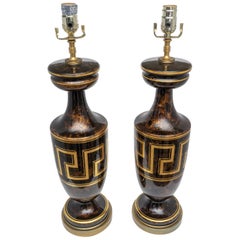 Antique Pair of Table Lamps with Greek Key