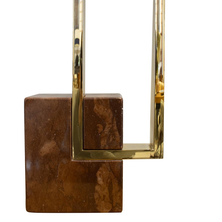 Pair of Table Lamps with Marble Cube Base and Brass structure, Italy ...