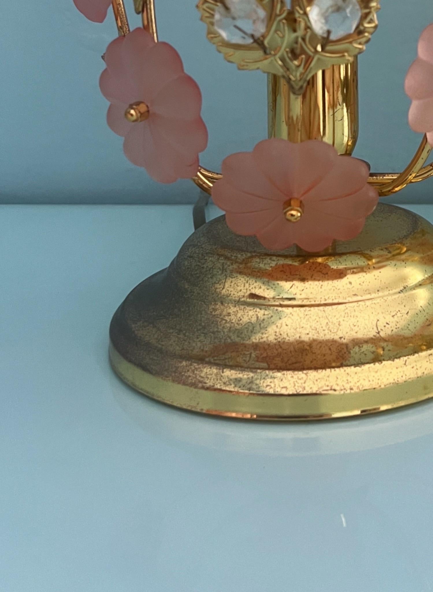 Pair of table lamps with Murano glass flowers by Banci Florence Italy 1970 For Sale 6