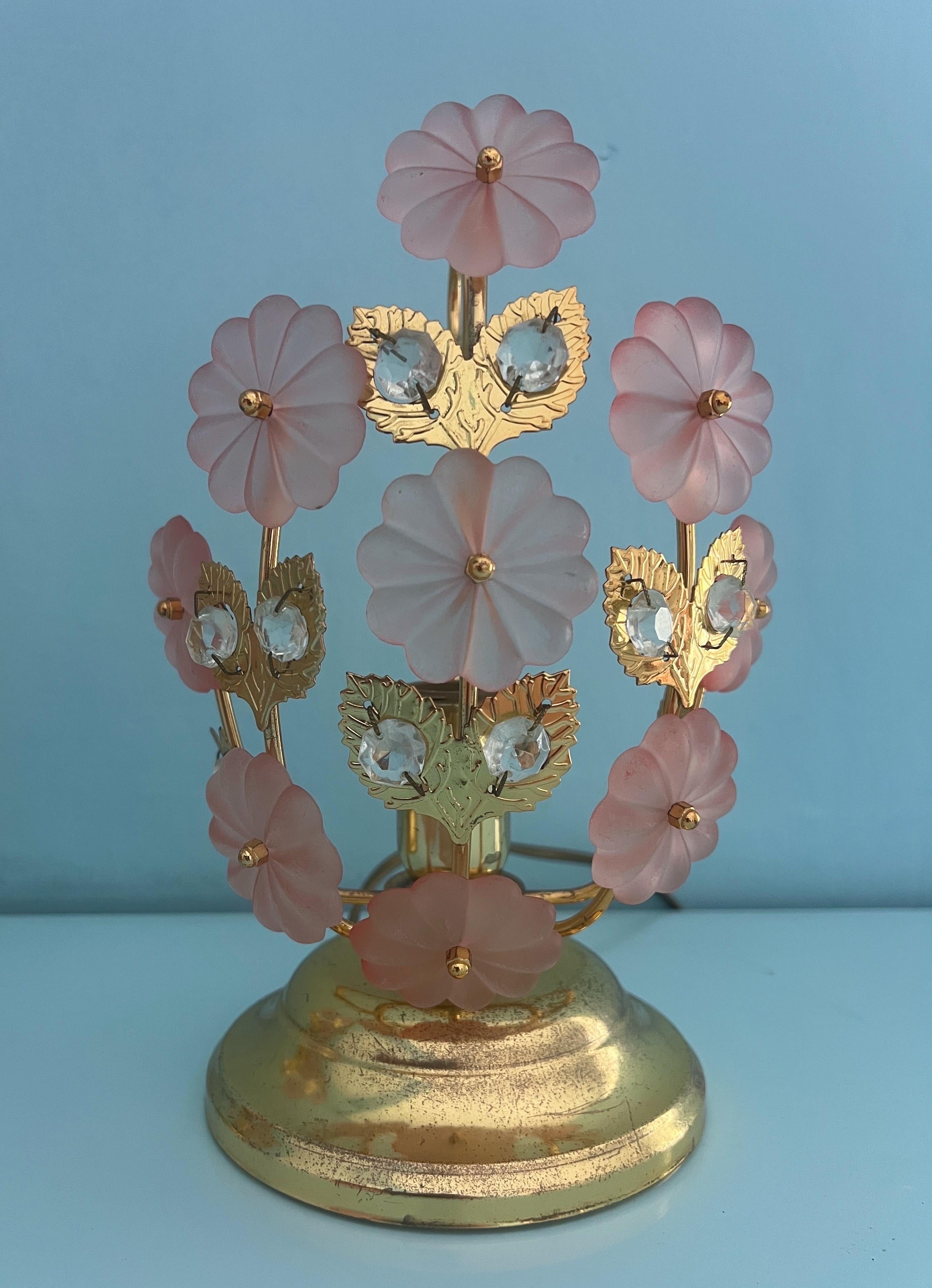 Pair of table lamps with Murano glass flowers by Banci Florence Italy 1970 For Sale 7