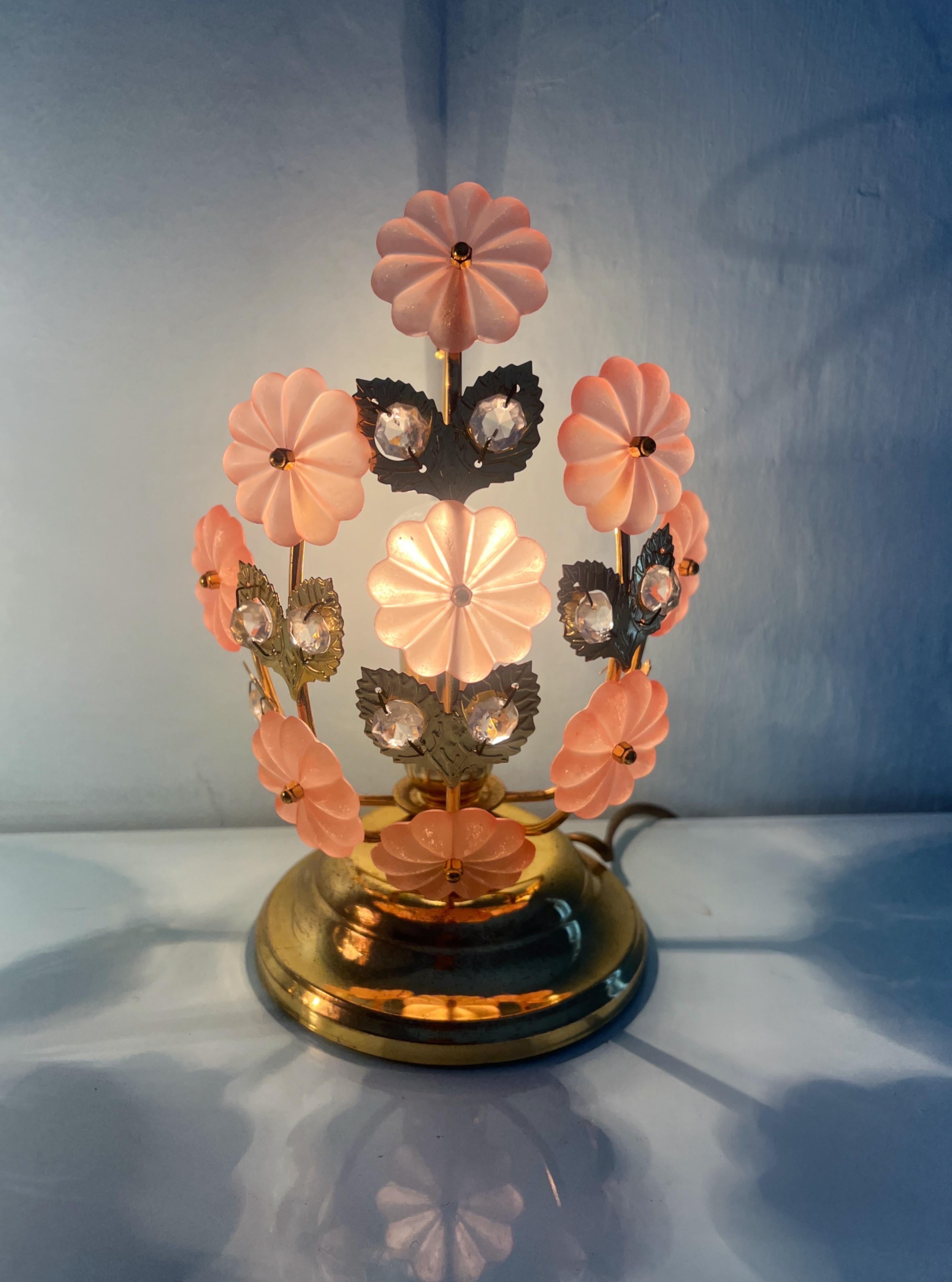 Pair of table lamps with Murano glass flowers by Banci Florence Italy 1970 For Sale 8