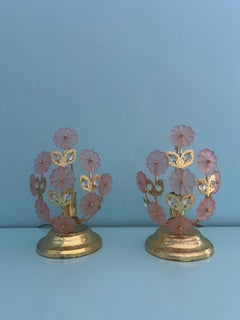 Pair of table lamps with Murano glass flowers by Banci Florence Italy 1970