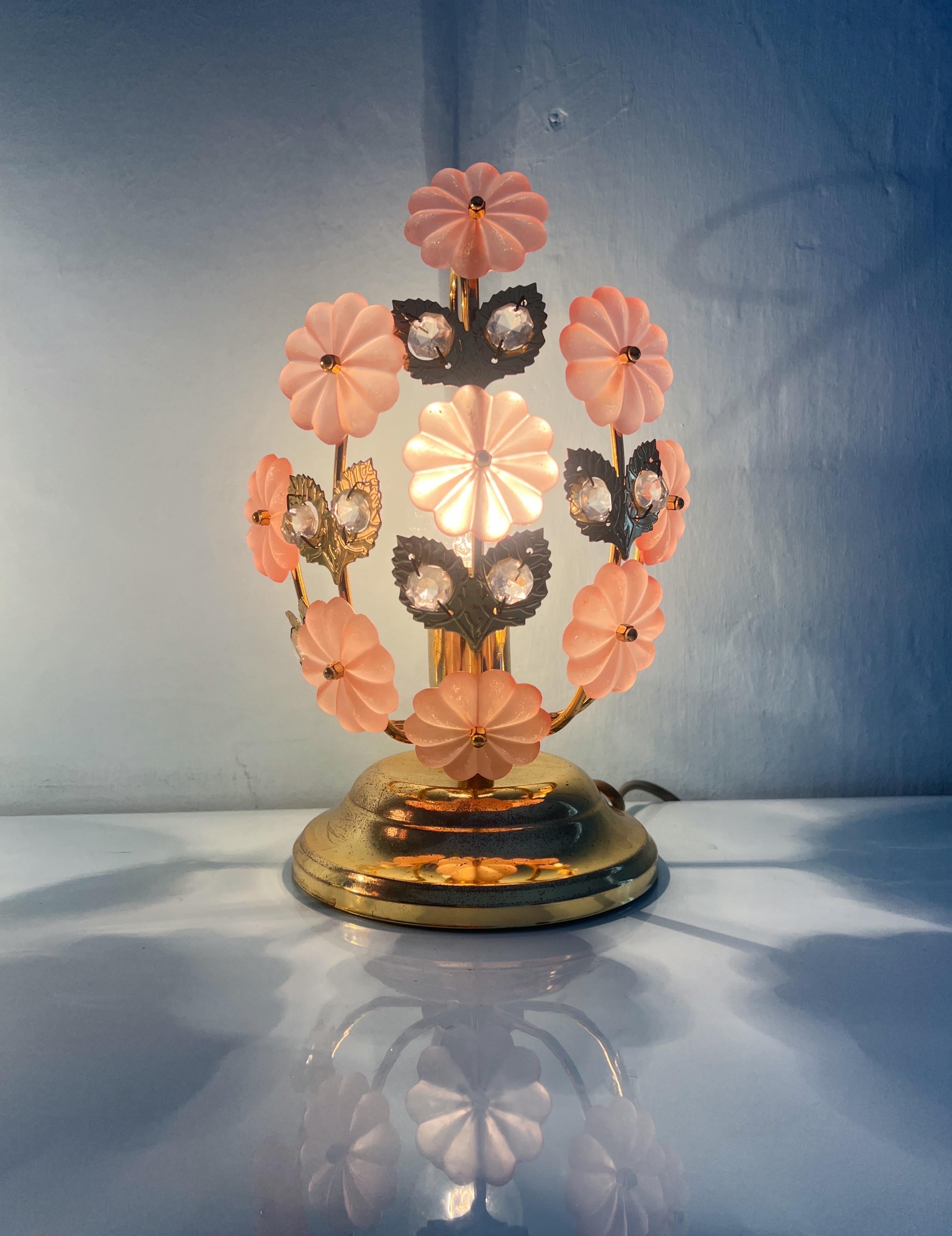 Italian Pair of table lamps with Murano glass flowers by Banci Florence Italy 1970 For Sale