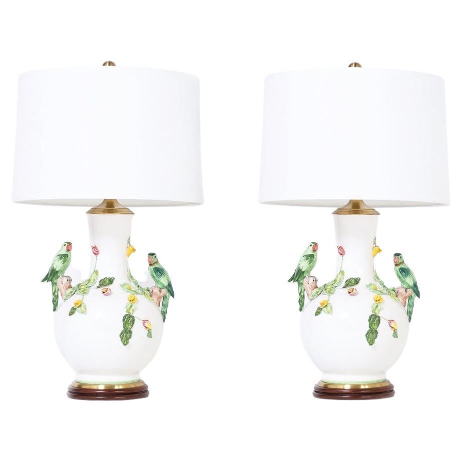 Pair of Table Lamps with Parrots