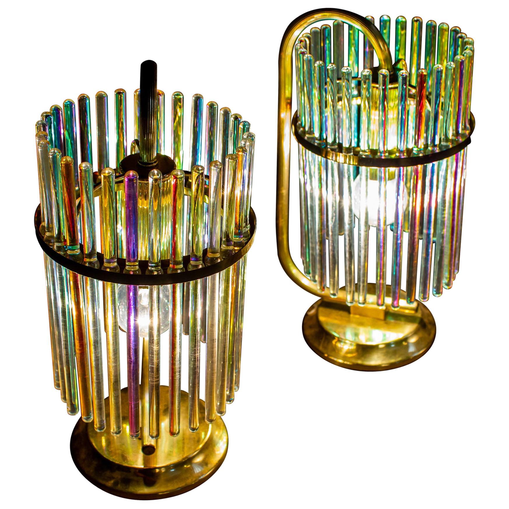 Pair of Table Lamps with Rainbow Crystal Rod  by Gaetano Sciolari, 1960s
