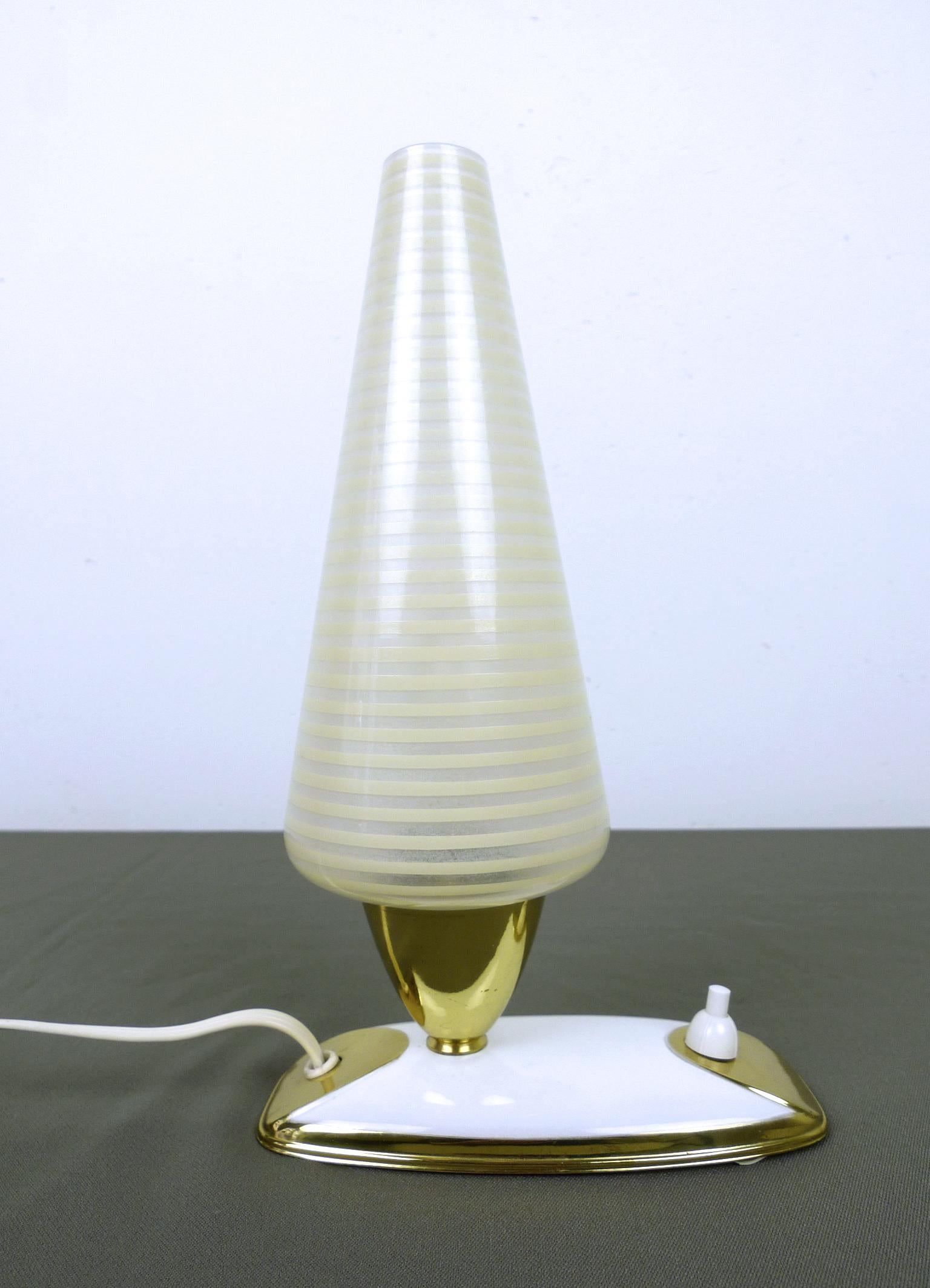 20th Century Pair of Table Lamps with Striped Glass Diffusers, Germany, 1950s For Sale