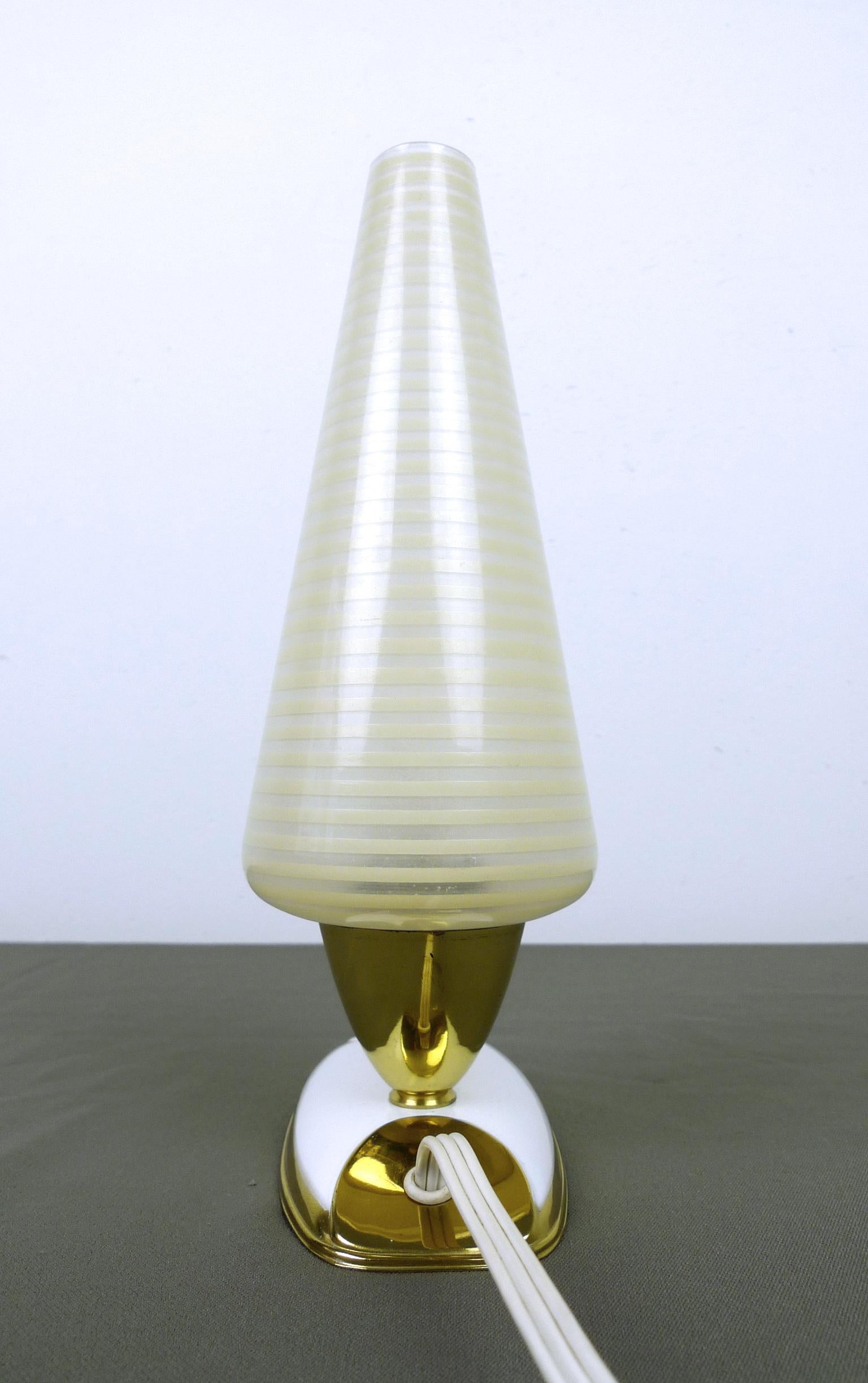 Metal Pair of Table Lamps with Striped Glass Diffusers, Germany, 1950s For Sale
