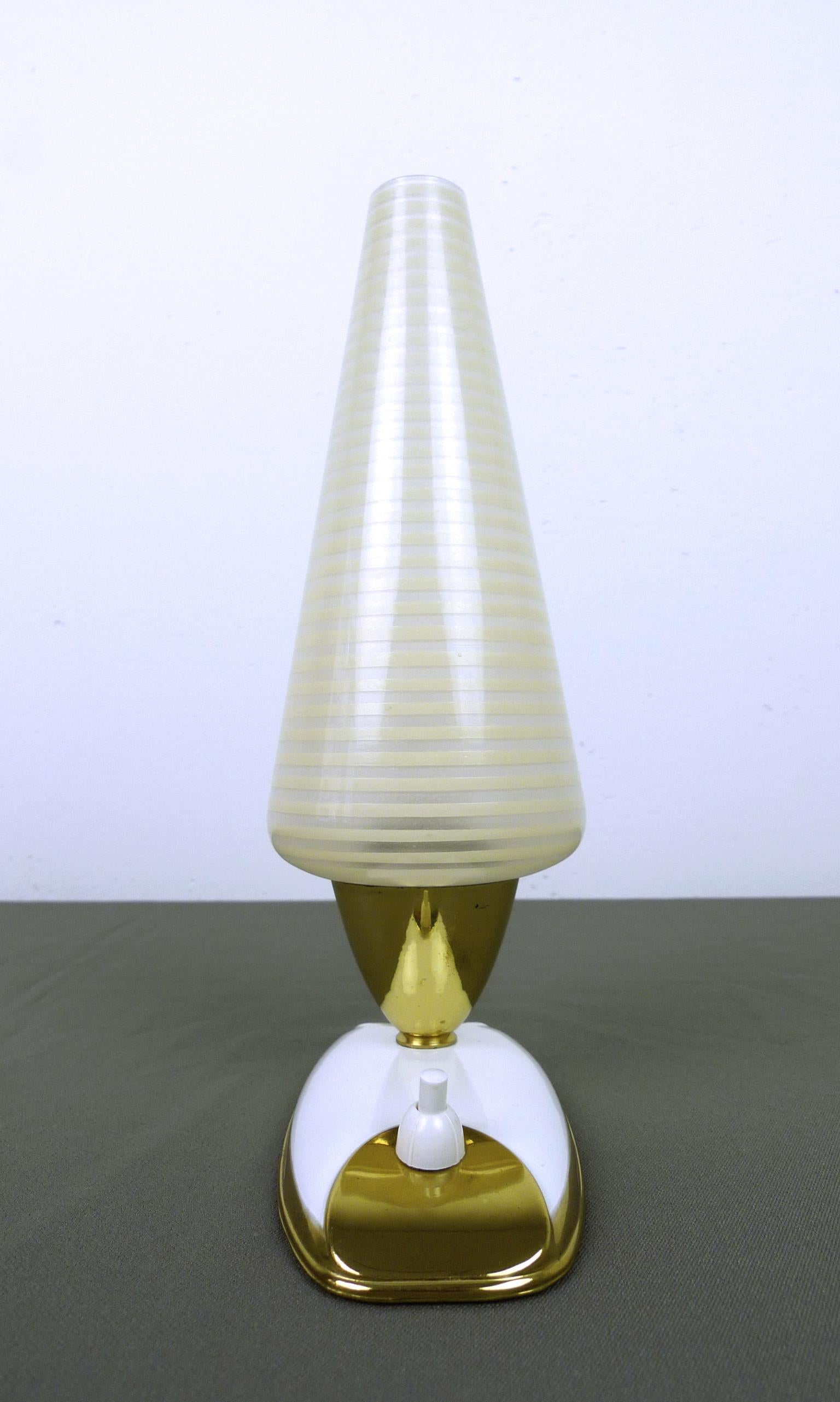 Pair of Table Lamps with Striped Glass Diffusers, Germany, 1950s For Sale 1
