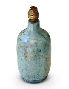 Pair of Table Lamps with Stylish Green Tint Enameling by Vallauris Ceramist