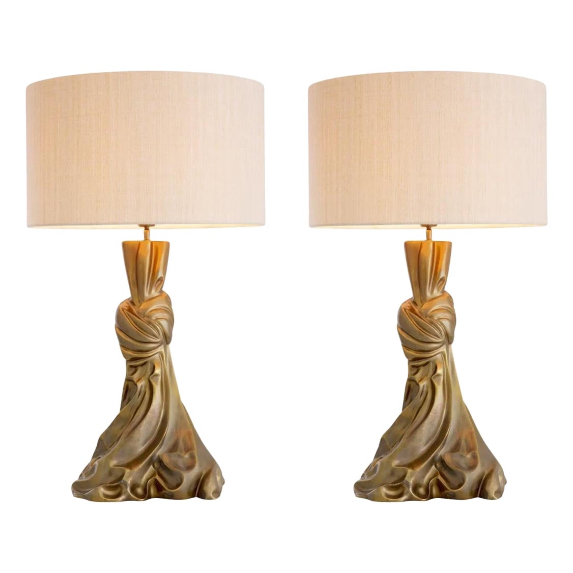 Pair of Table Lamps with the Colour of Patinated Brass, from Riviera Décotation