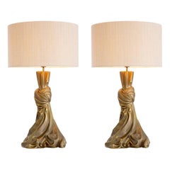 Pair of Table Lamps with the Colour of Patinated Brass, from Riviera Décotation