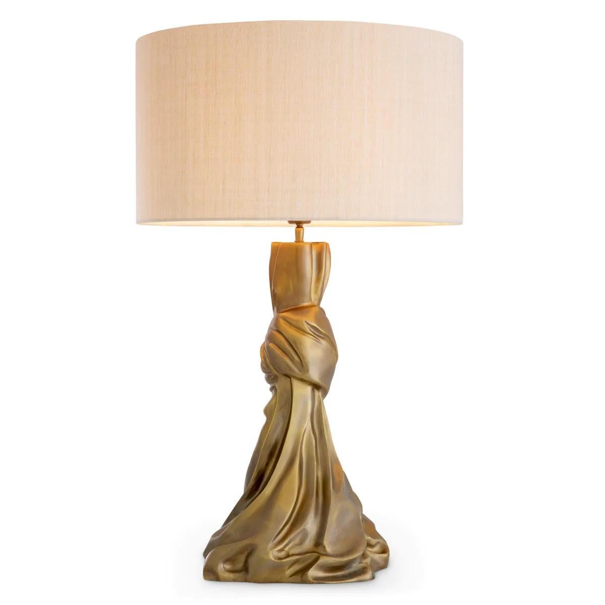 Français Paire de lampes de table en laiton patiné, abat-jour en lin. en vente