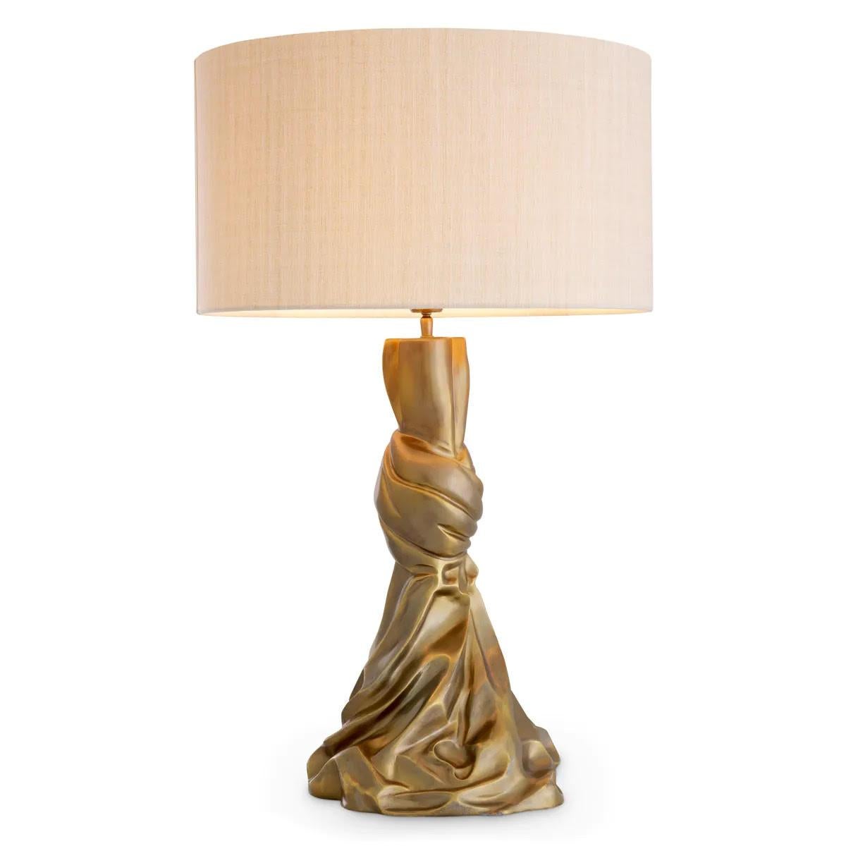 XXIe siècle et contemporain Paire de lampes de table en laiton patiné, abat-jour en lin. en vente