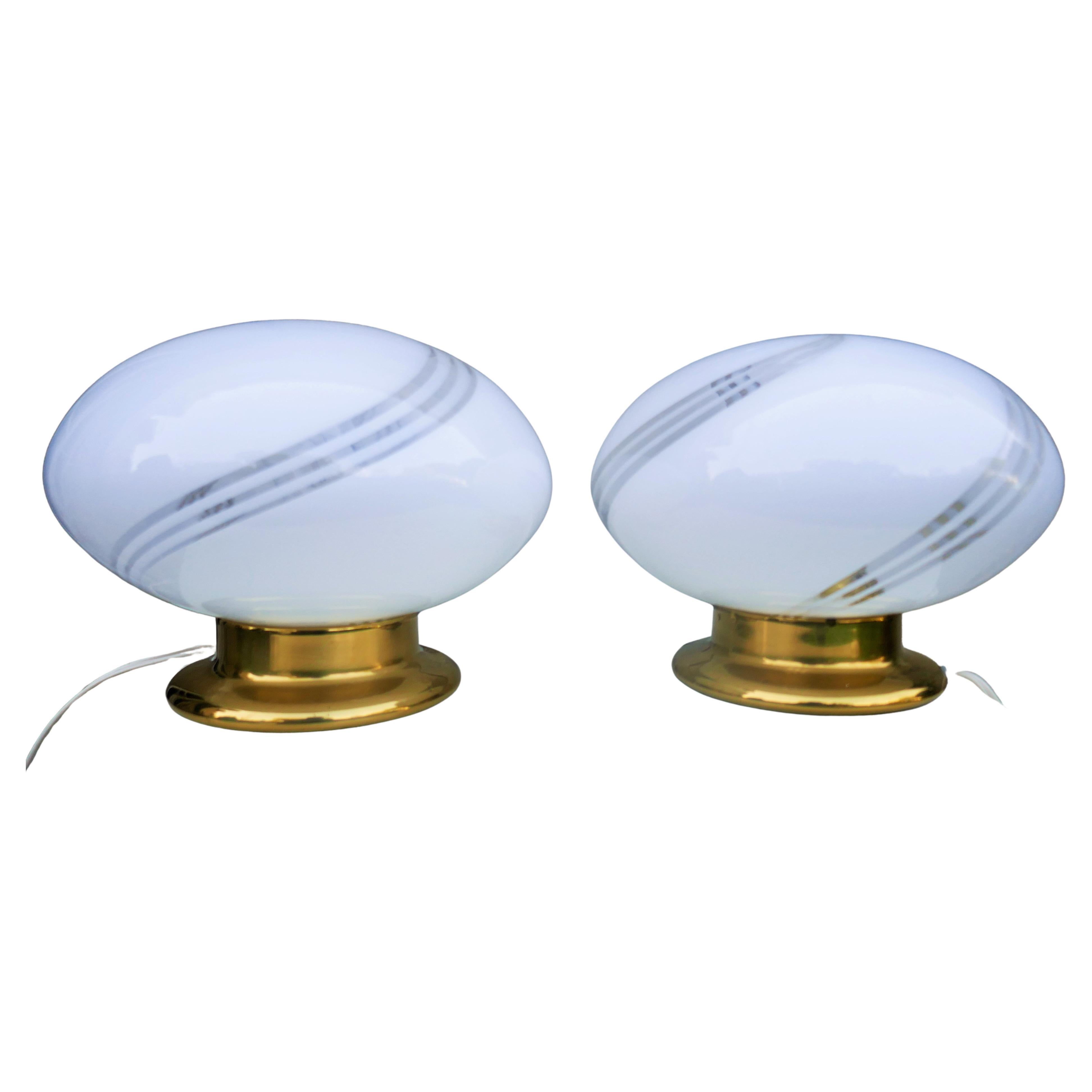 Pair of table or bedside lamps in the style of Venini Murano spiral or vortex