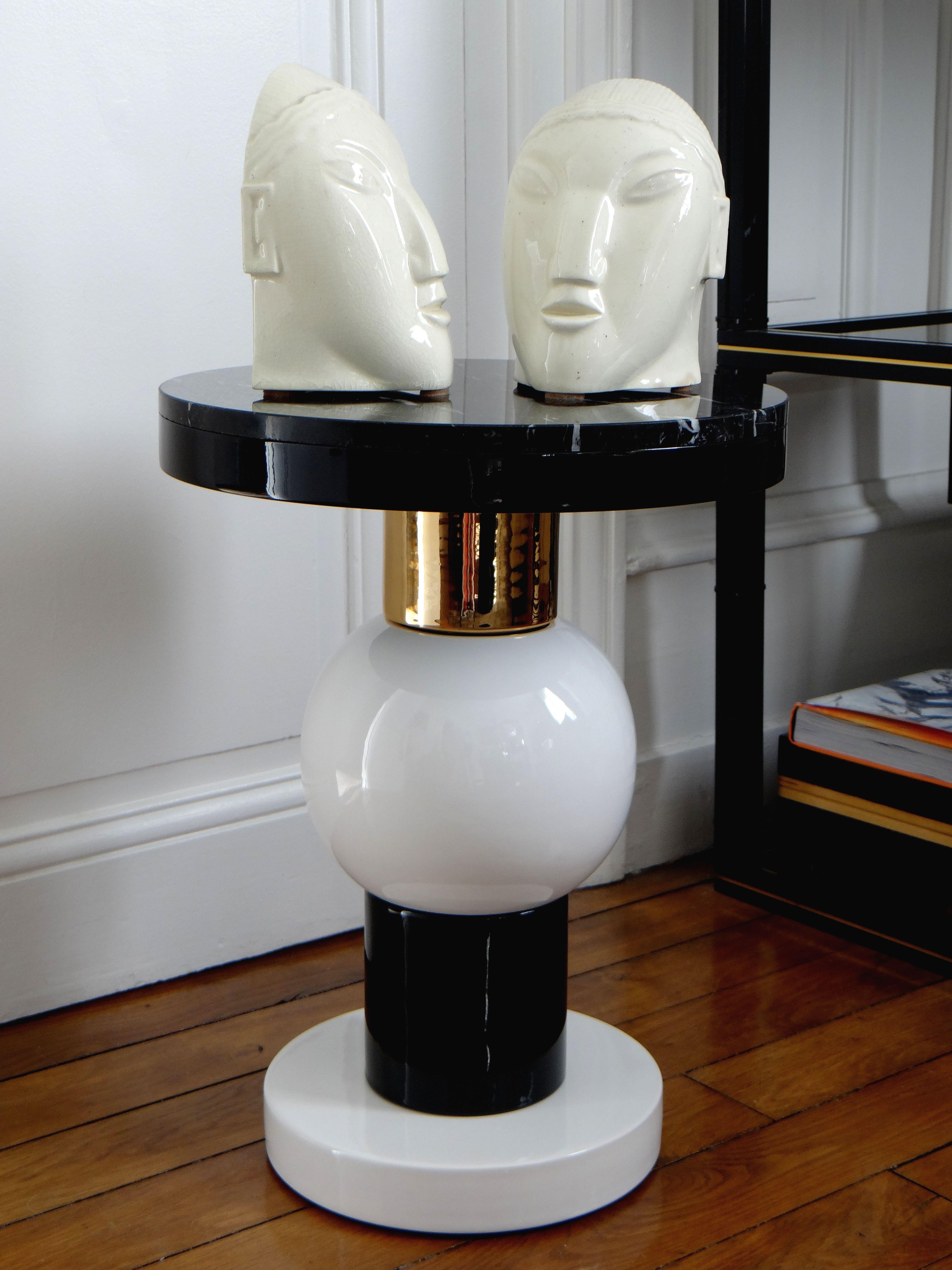 French Pair of Table or Pedestal Table, Contemporary Creation on Ceramic, 2018