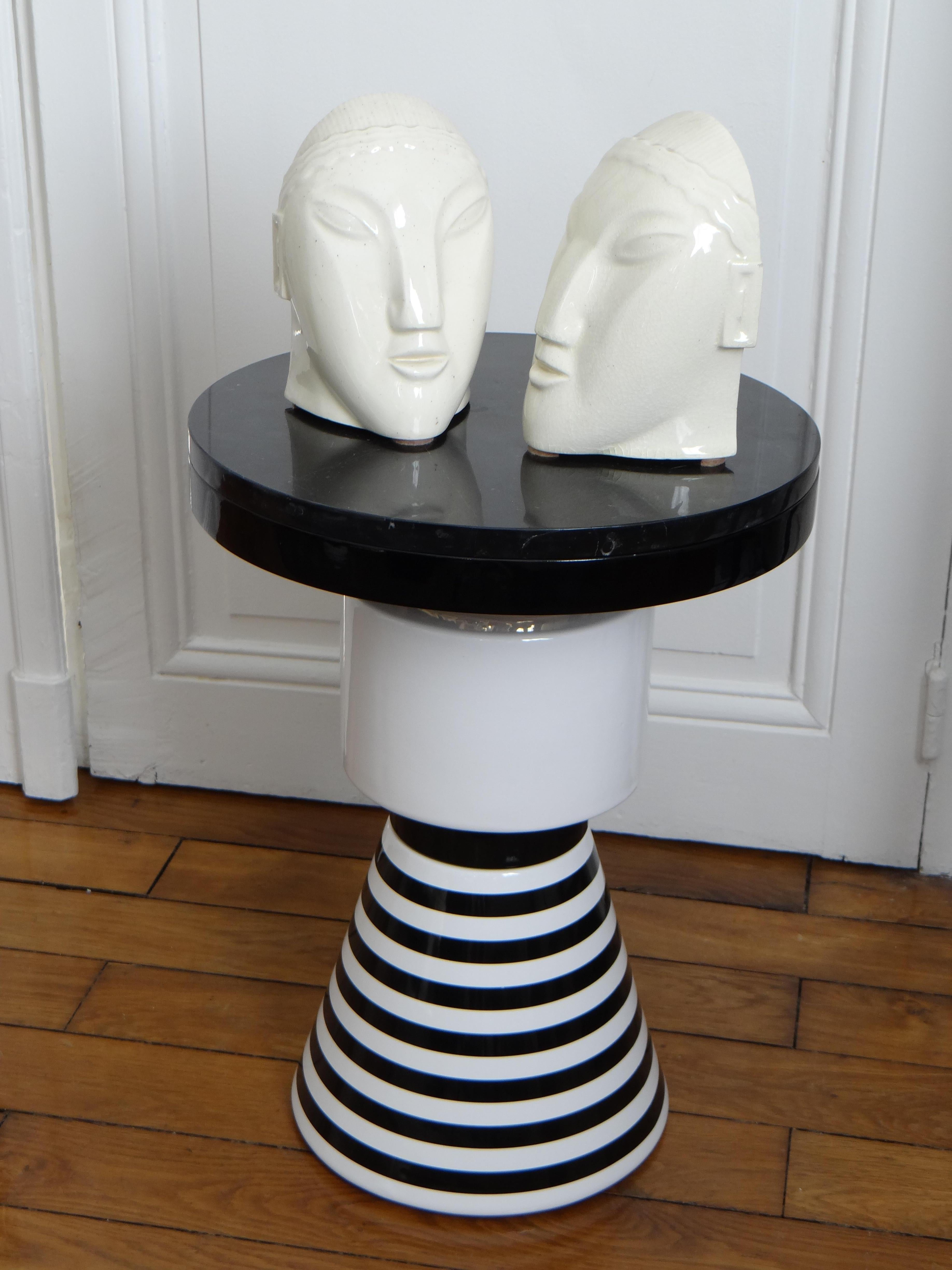 Pair of Table or Pedestal Table, Contemporary Creation on Ceramic, 2018 1