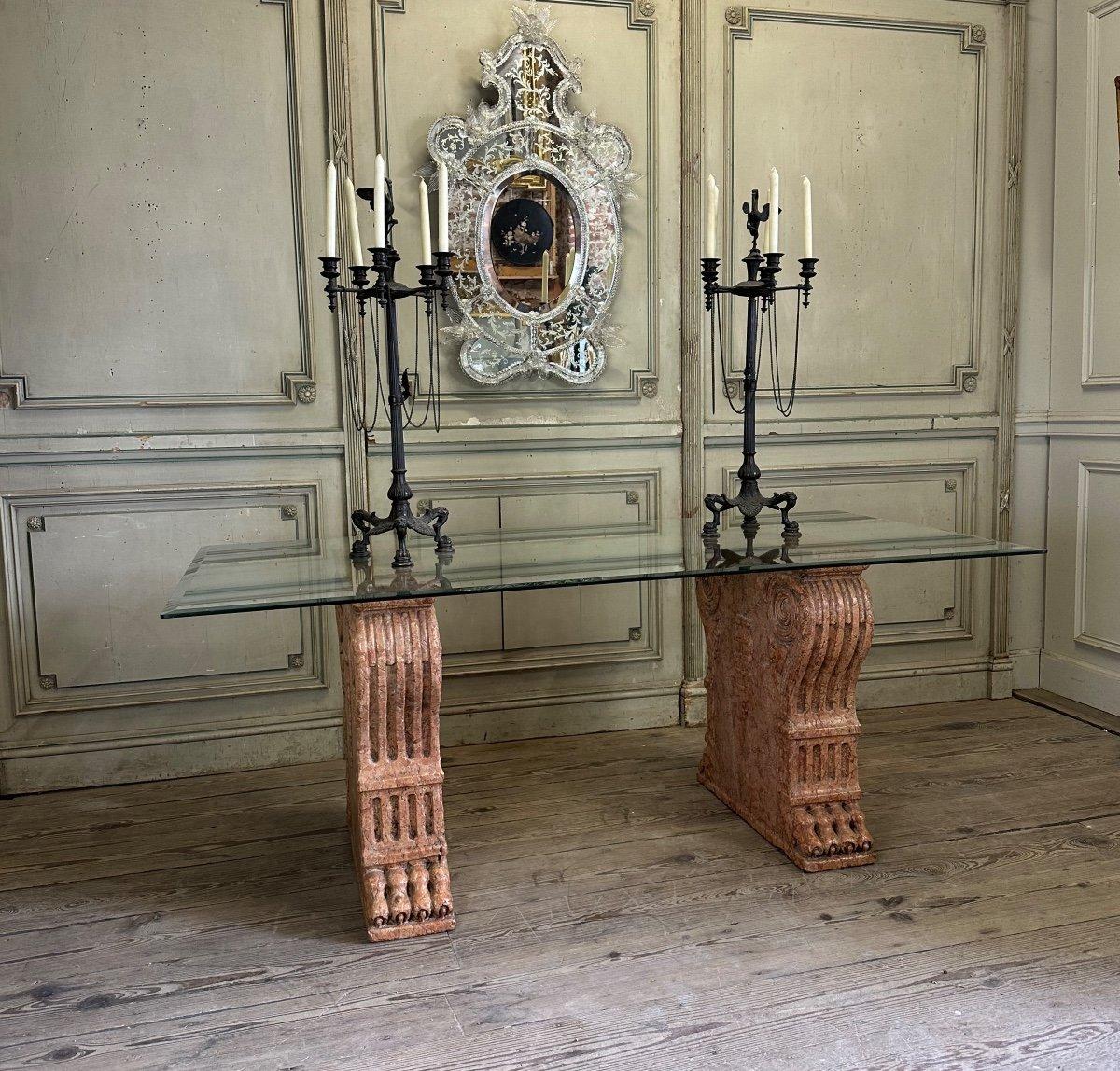 Pair Of Table Pedestals In Red Marble From Verona, Italy, XIXth Century For Sale 5
