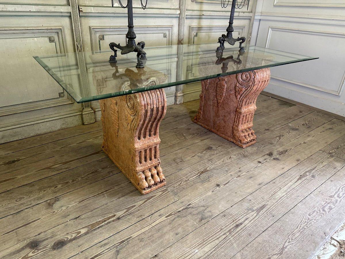 Pair Of Table Pedestals In Red Marble From Verona, Italy, XIXth Century In Excellent Condition For Sale In Honnelles, WHT