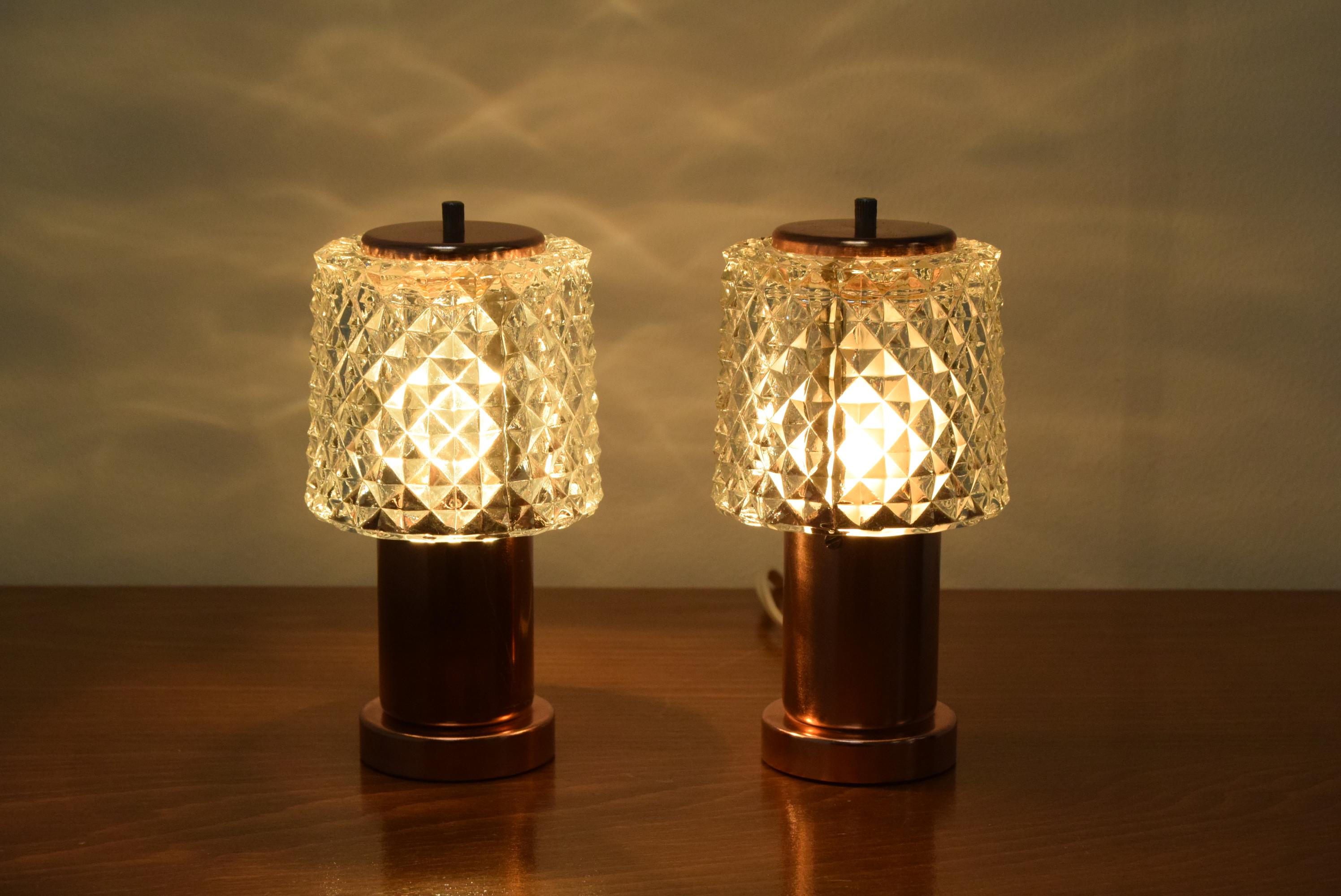 Mid-Century Modern Pair of Table Small Lamps by Kamenicky Senov, Preciosa, 1970s