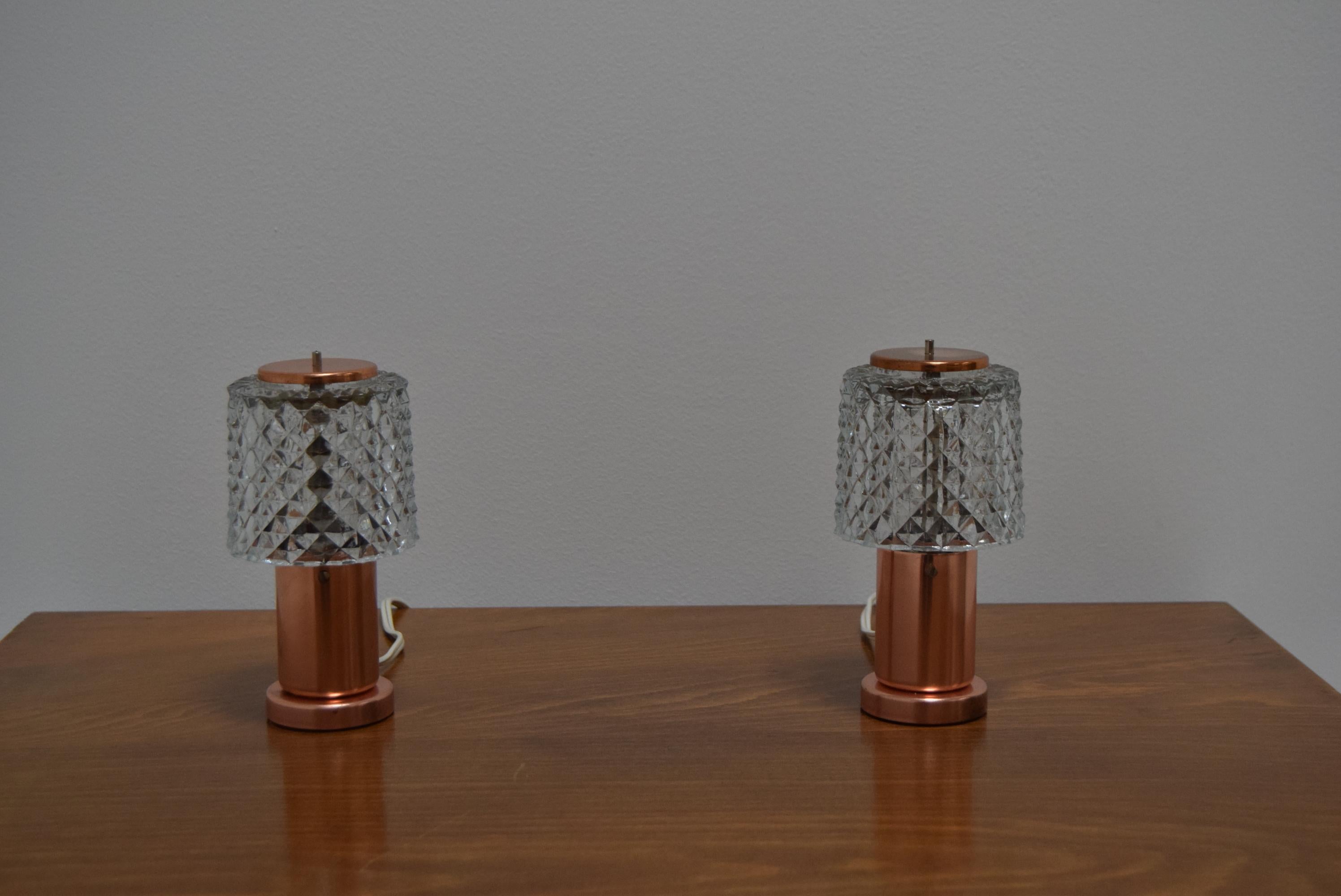 Czech Pair of Table Small Lamps by Kamenicky Senov, Preciosa, 1970s