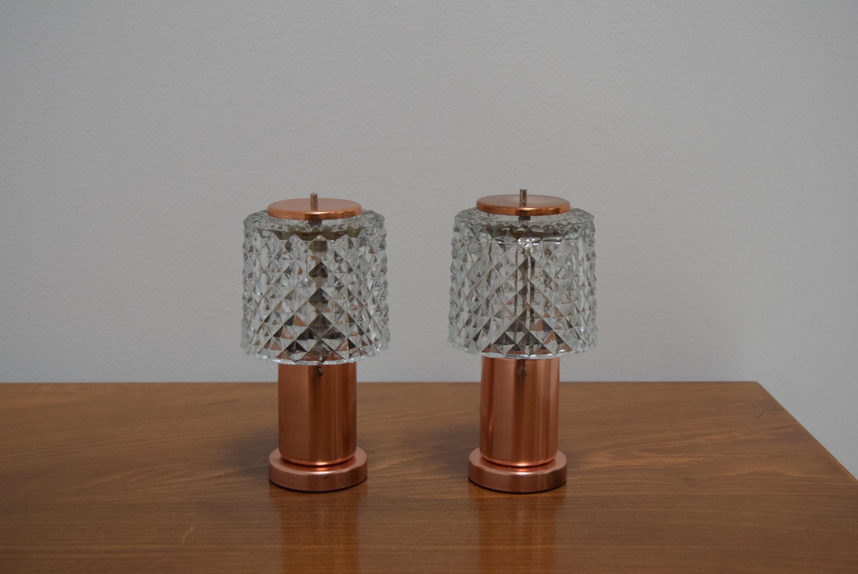 Pair of Table Small Lamps by Kamenicky Senov, Preciosa, 1970s In Good Condition In Praha, CZ