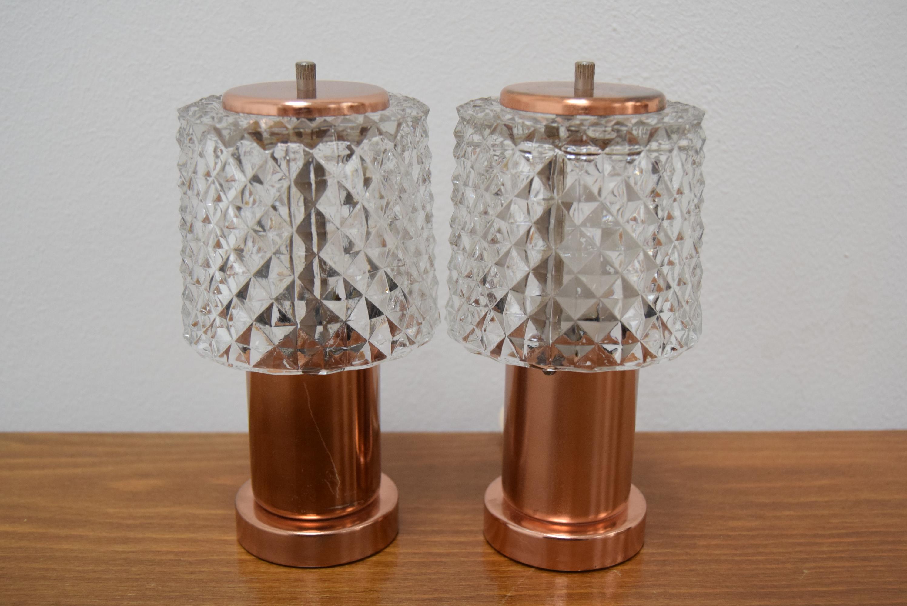 Copper Pair of Table Small Lamps by Kamenicky Senov, Preciosa, 1970s