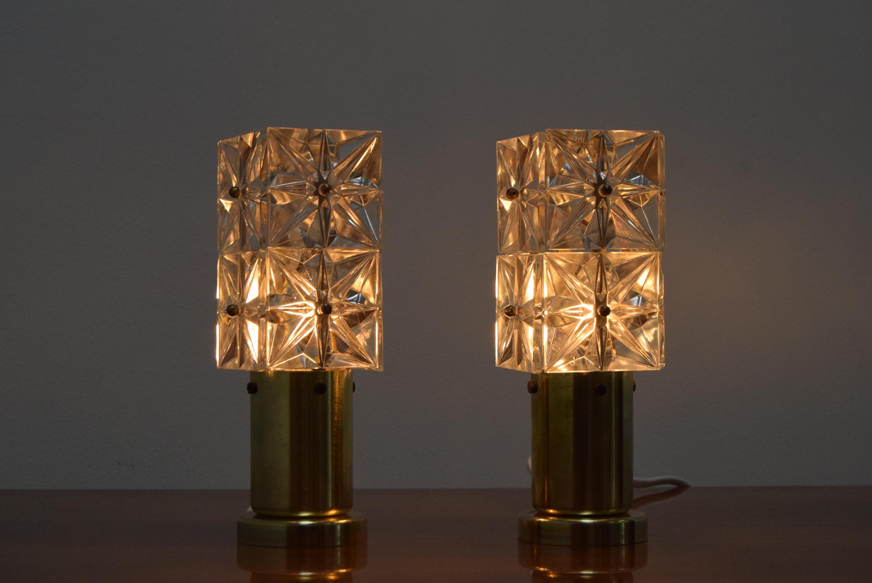 Mid-Century Modern Pair of Table Small Lamps by Kamenicky Senov, Preciosa, 1970’s