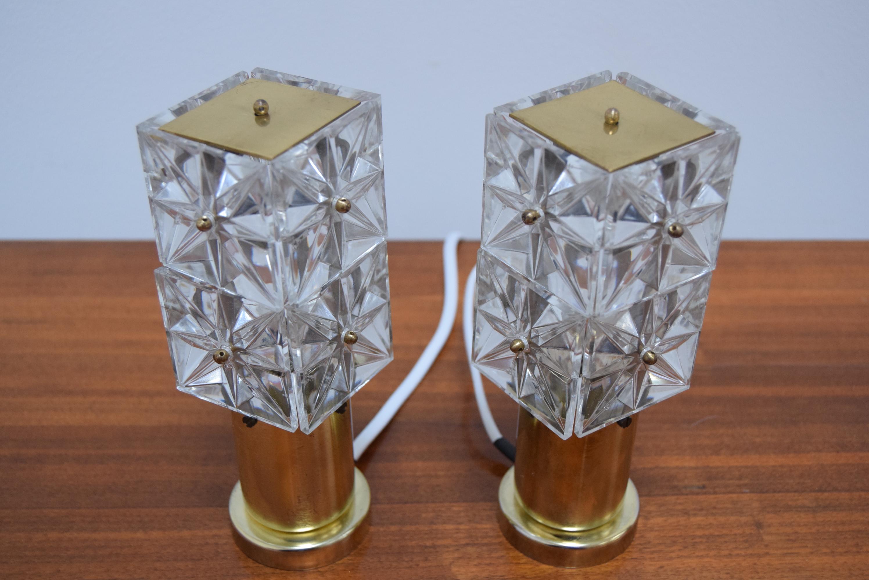 Pair of Table Small Lamps by Kamenicky Senov, Preciosa, 1970’s In Good Condition In Praha, CZ
