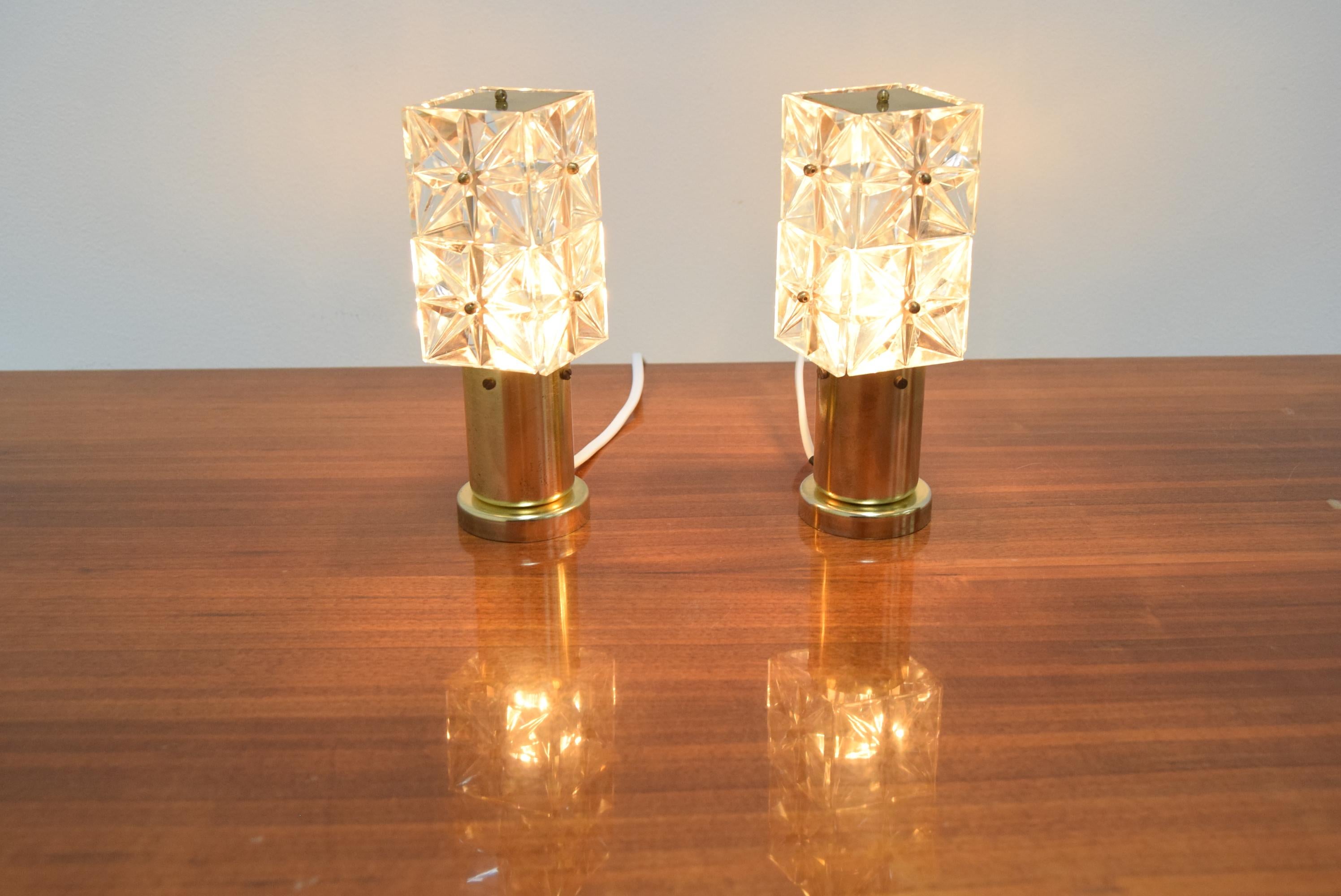 Pair of Table Small Lamps by Kamenicky Senov, Preciosa, 1970’s 2