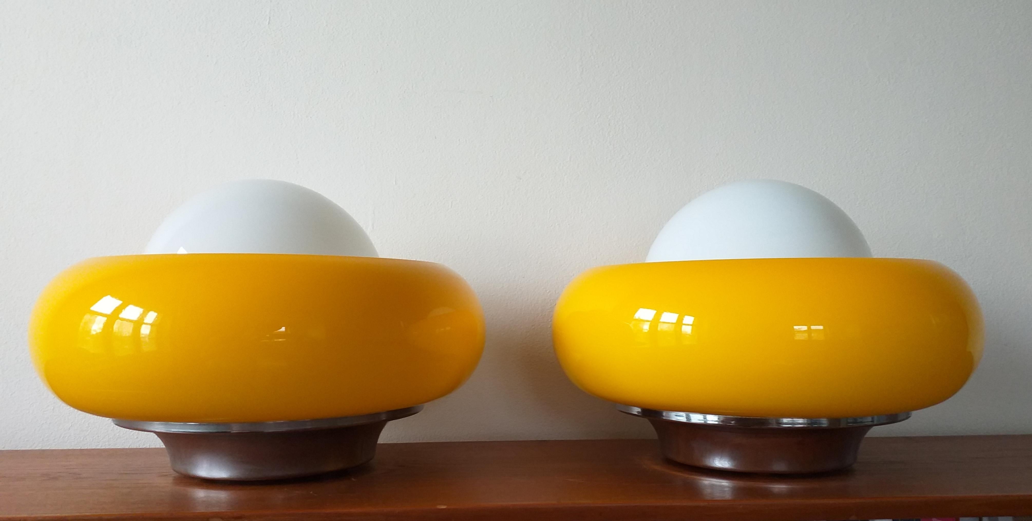 Pair of Table, Wall or Ceiling Lamps Meblo, Designed by Harvey Guzzini, 1970s 3
