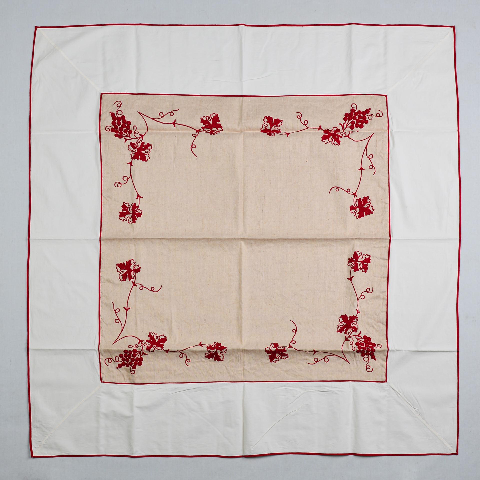 French Pair of Tablecloths 'or Other' with Red Embroidery For Sale