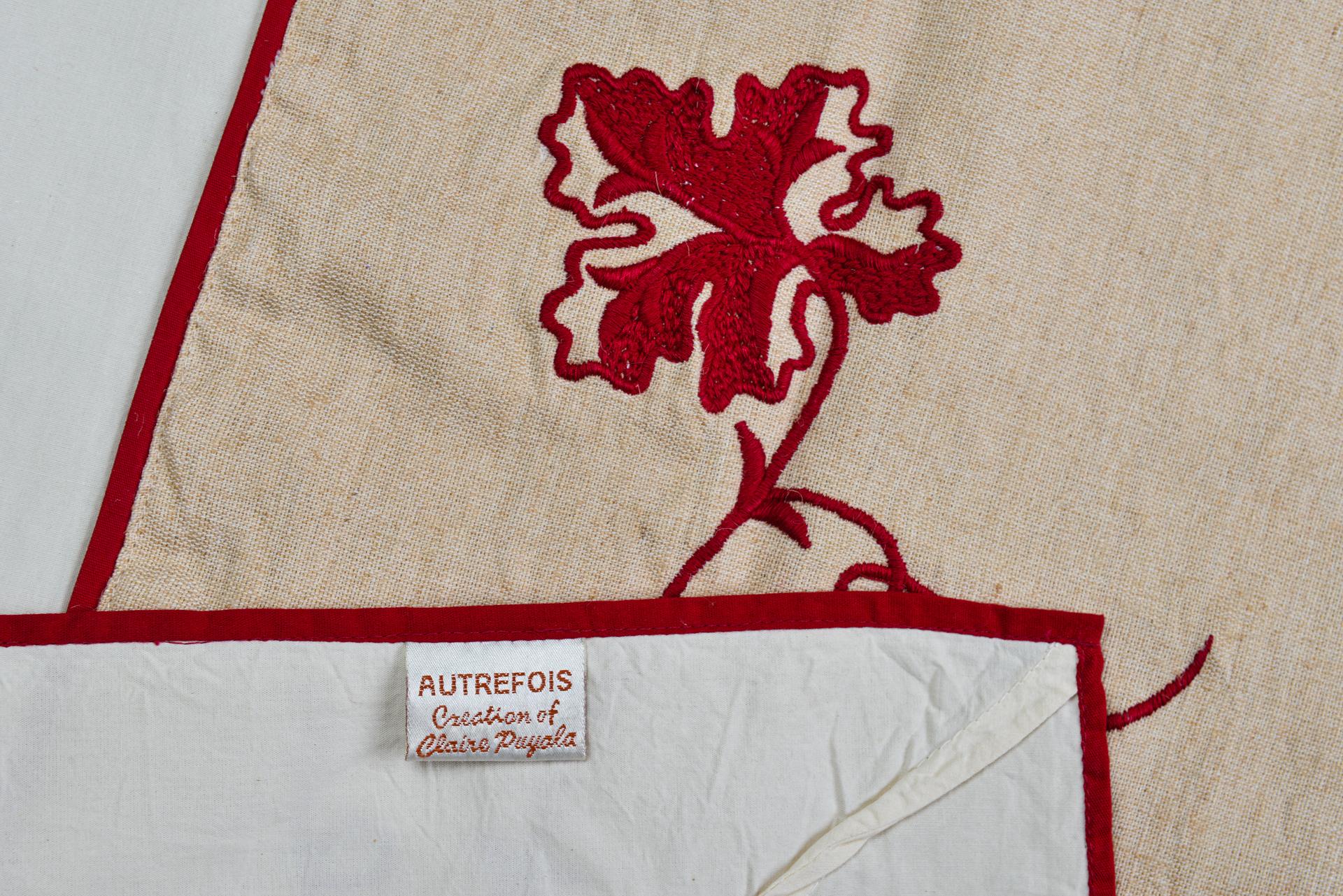 Embroidered Pair of Tablecloths 'or Other' with Red Embroidery For Sale