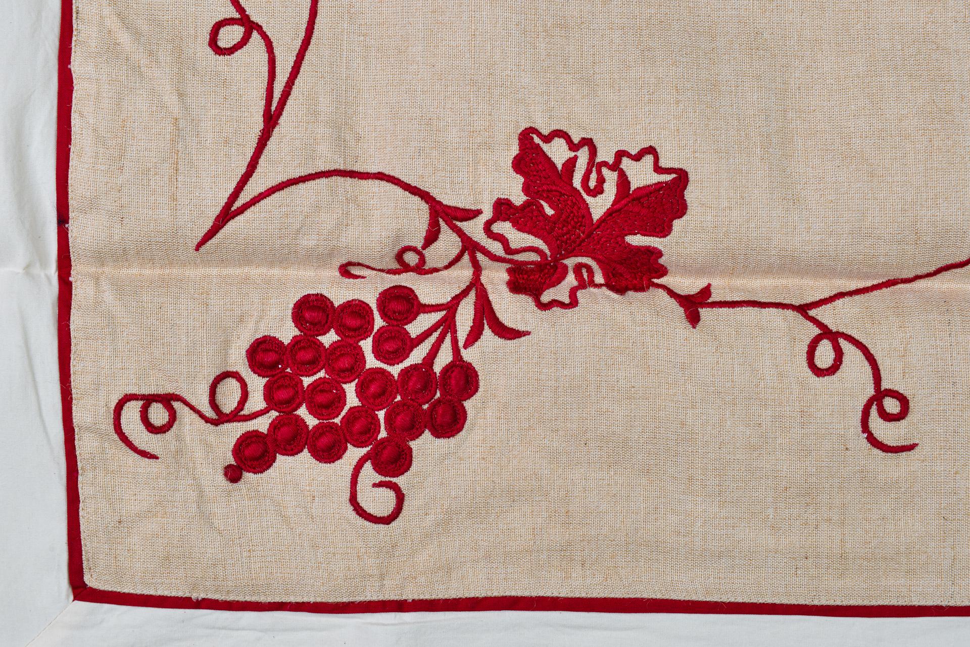 Contemporary Pair of Tablecloths 'or Other' with Red Embroidery For Sale