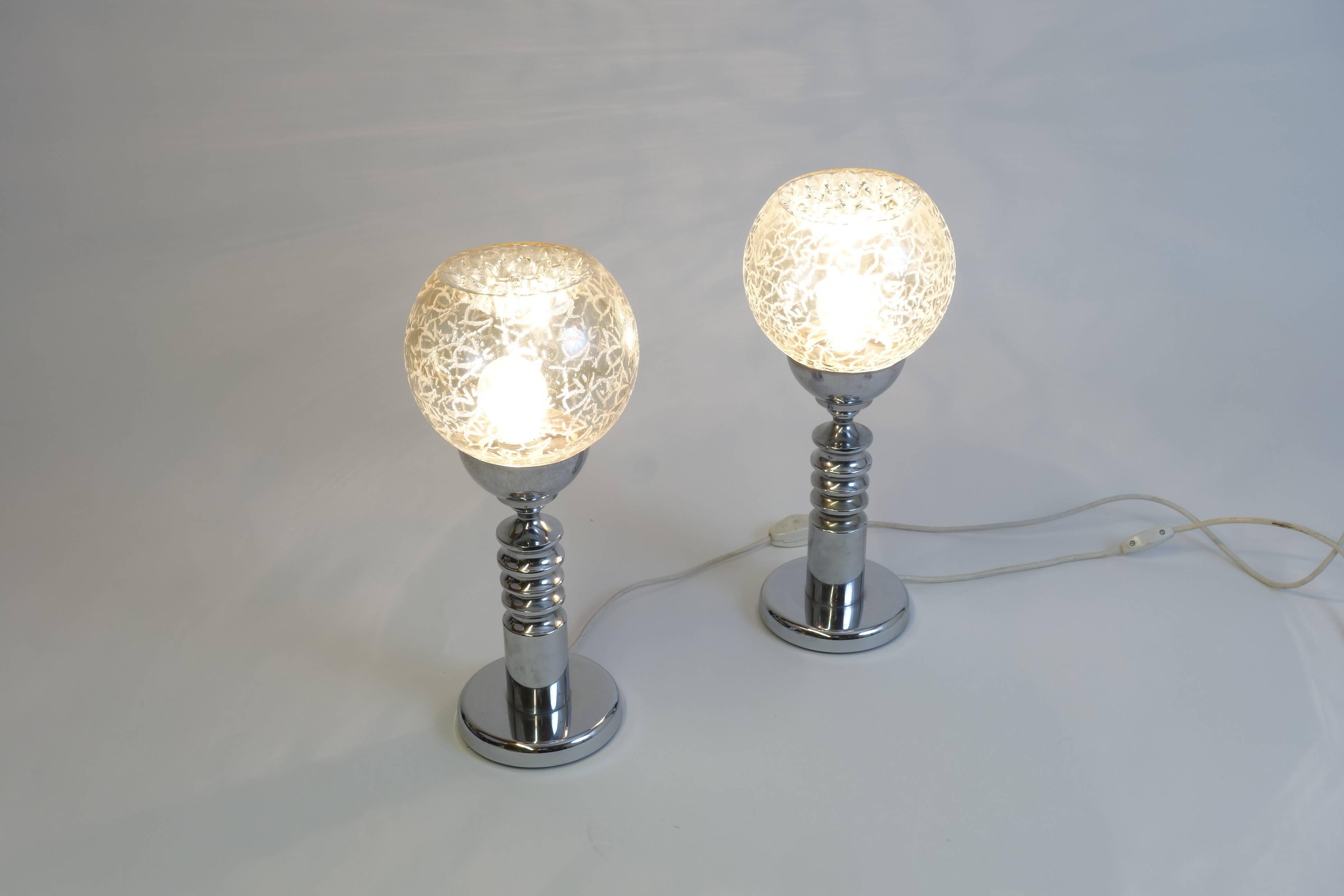 Engraved Pair of Table Lamps Attributed to Barovier & Toso, Italy, 1970s For Sale