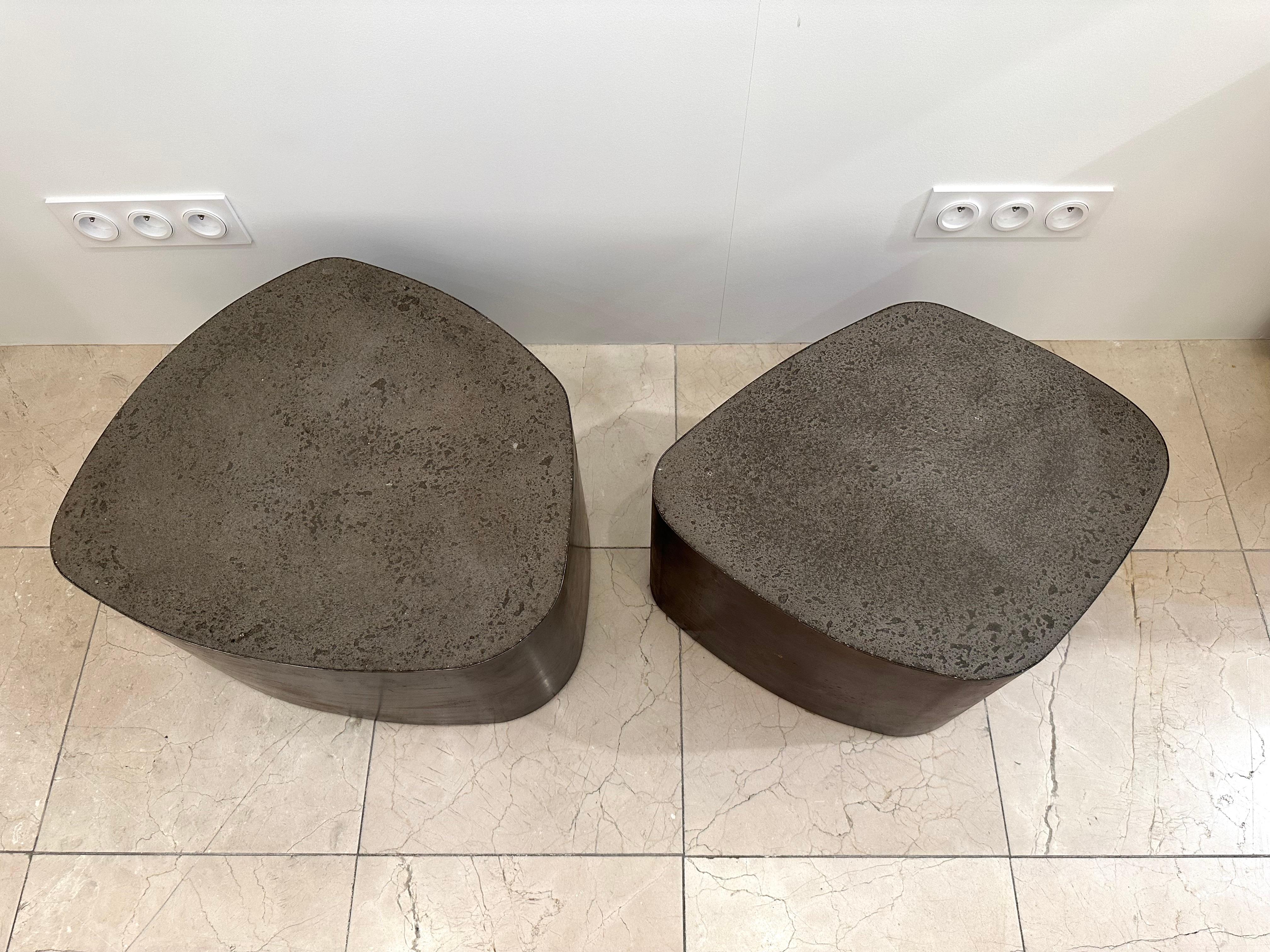 French Pair of Tables Are Steel and Concrete by Stéphane Ducatteau, France, 2000s