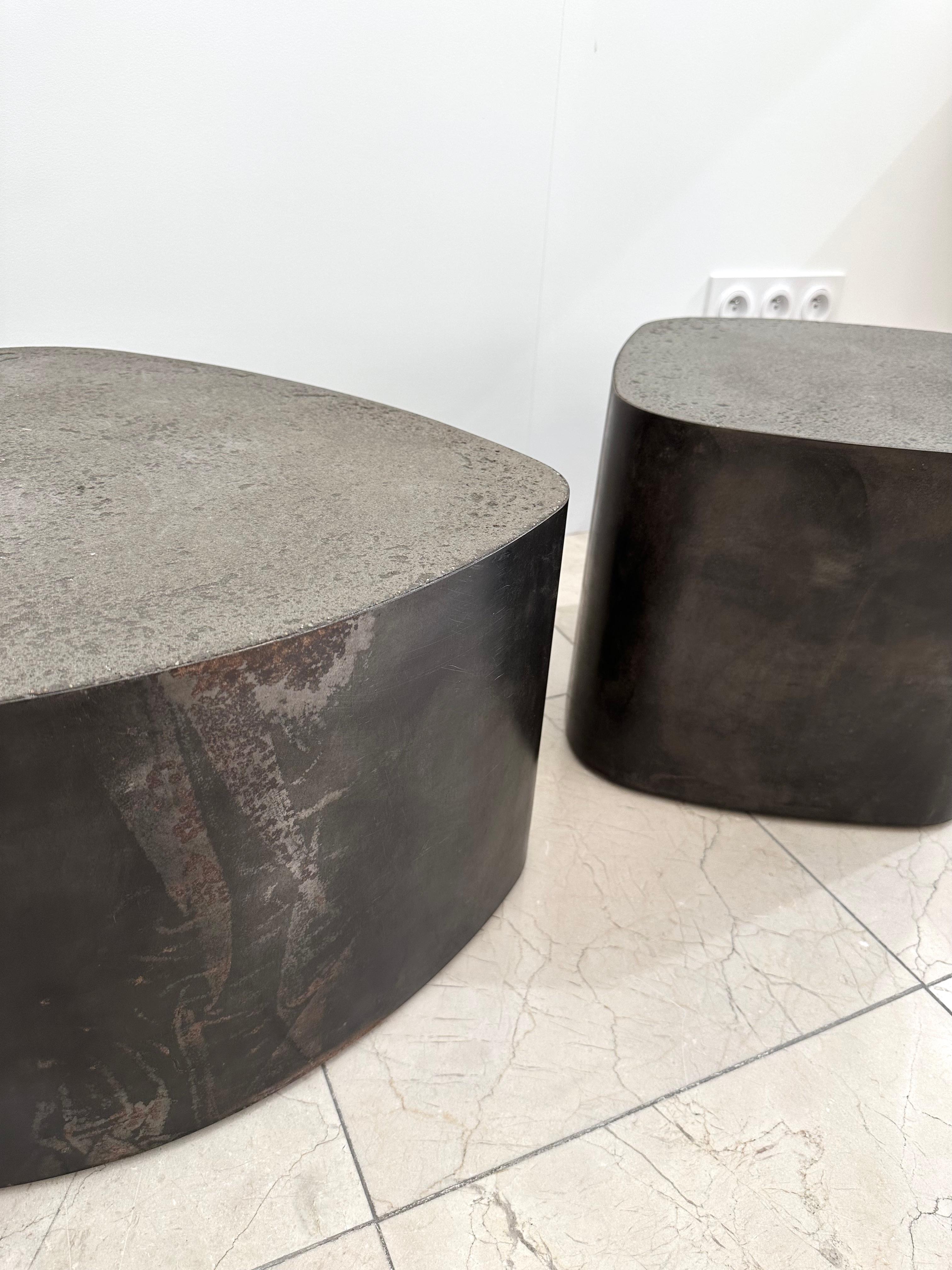 Contemporary Pair of Tables Are Steel and Concrete by Stéphane Ducatteau, France, 2000s